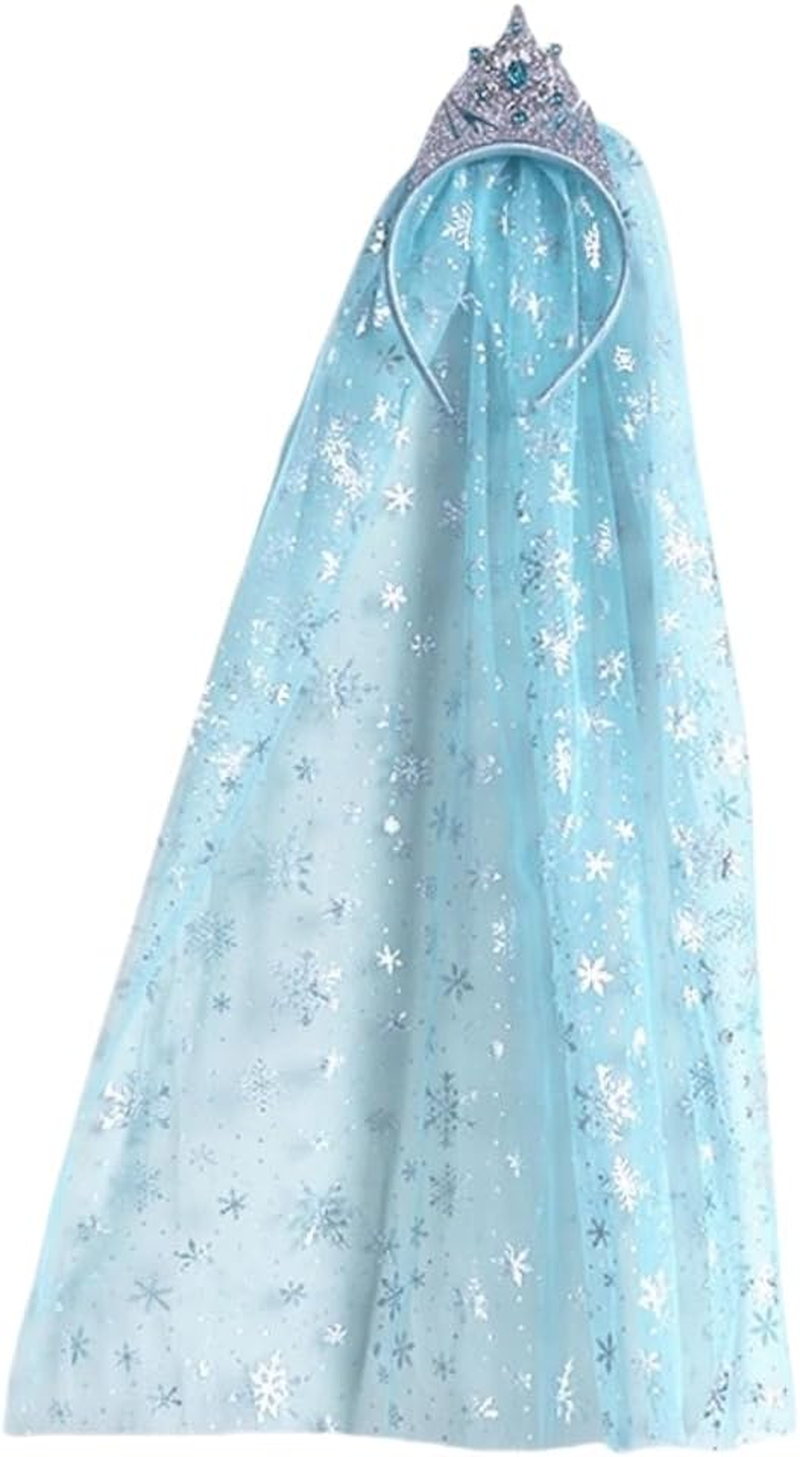 Kids Girls Toddlers Blue Elsa Princess Ponytail Hair Extension Party Hair Clips Snowflake Crown Headband Hairband Costume Dress up Braided Wigs (Elsa Crown Headband)