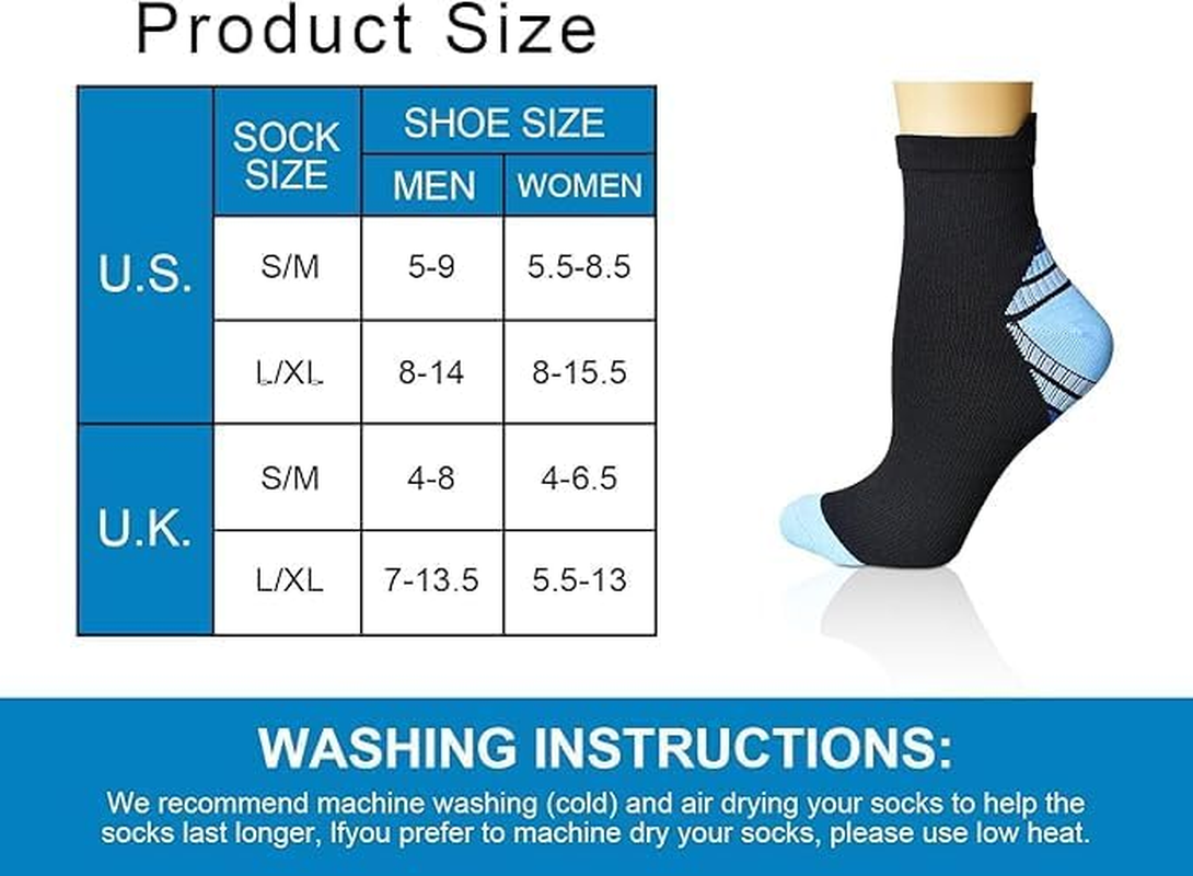 8 Pairs Compression Socks for Men & Women Plantar Fasciitis Ankle Socks for Arch Support Swelling Sports Cycling Hiking Flight Travel image number 2