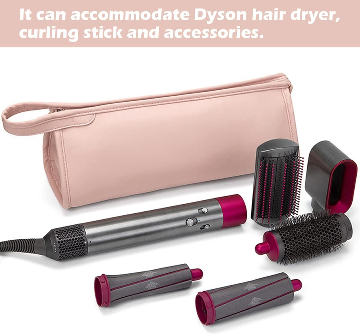 Hair Dryer Carrying Case Waterproof Hair Dryer Storage Case PU Leather Storage Bag Travel Case Storage Organizer for Air Wrap Styler Hair Dryer (Pink) - Pink image number 3