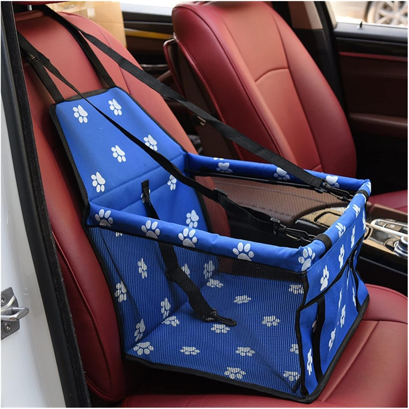 Dog Car Seat Cover Car Harness Seat Pet Dog Cover Pad Carry House Cat Puppy Bag Car Travel Folding Hammock Dog Bag Dog Hammock(Size:Paw Blue) image number 3