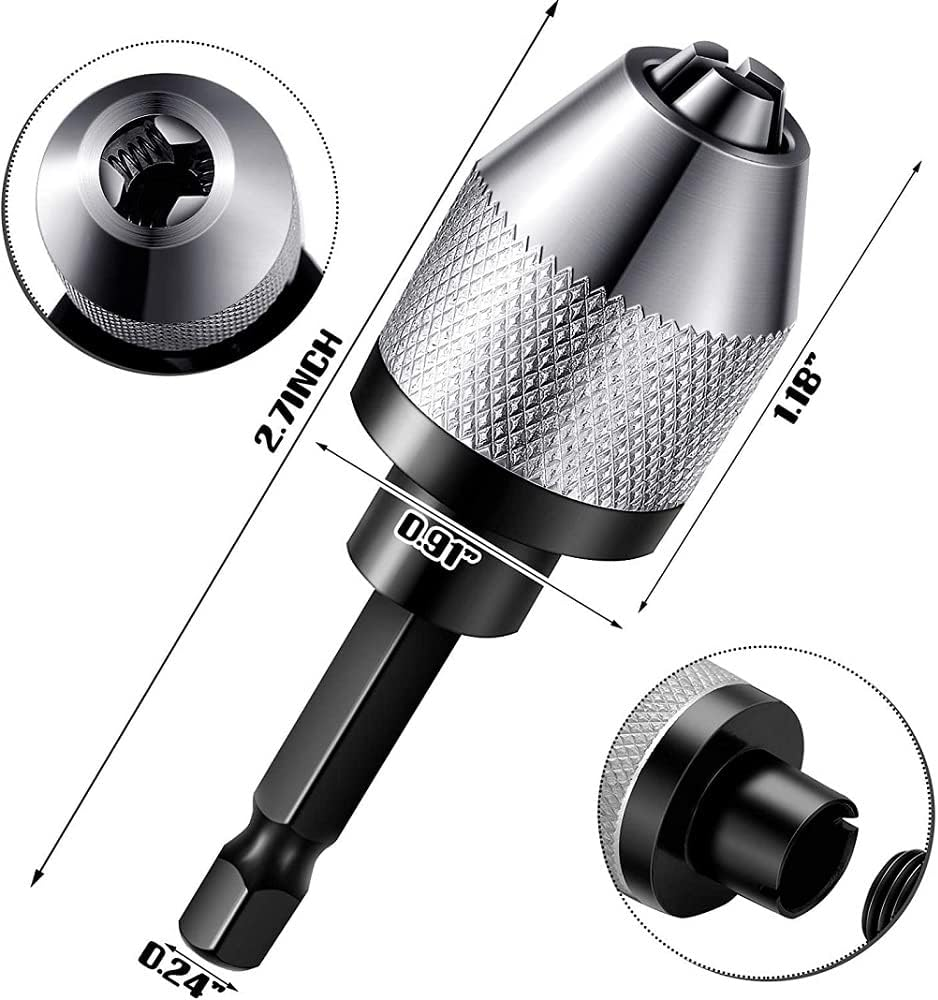 Fixinus 2 Pieces Keyless Drill Chucks - 1/4 Inch Hex Shank Drill Bit Adapter, Fast Change Converter Extension Screwdriver Drill Adapter for Impact Drill Tool, 0.3-6.5Mm image number 1