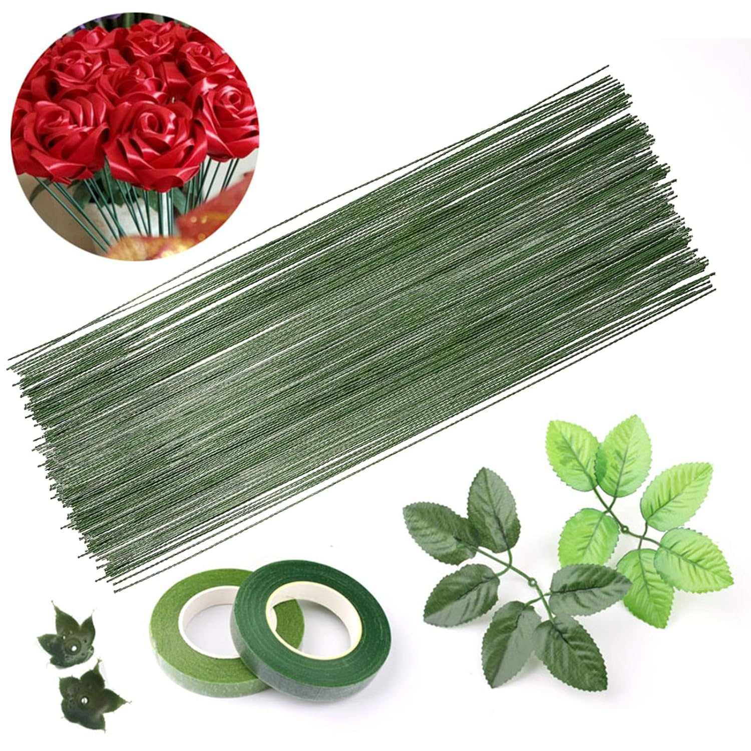 200Pcs Floral Wire Stems, 0.45Mm 26 Gauge Thin Green Stub Wire for DIY Flower Making Crafting Wrapping image number 2