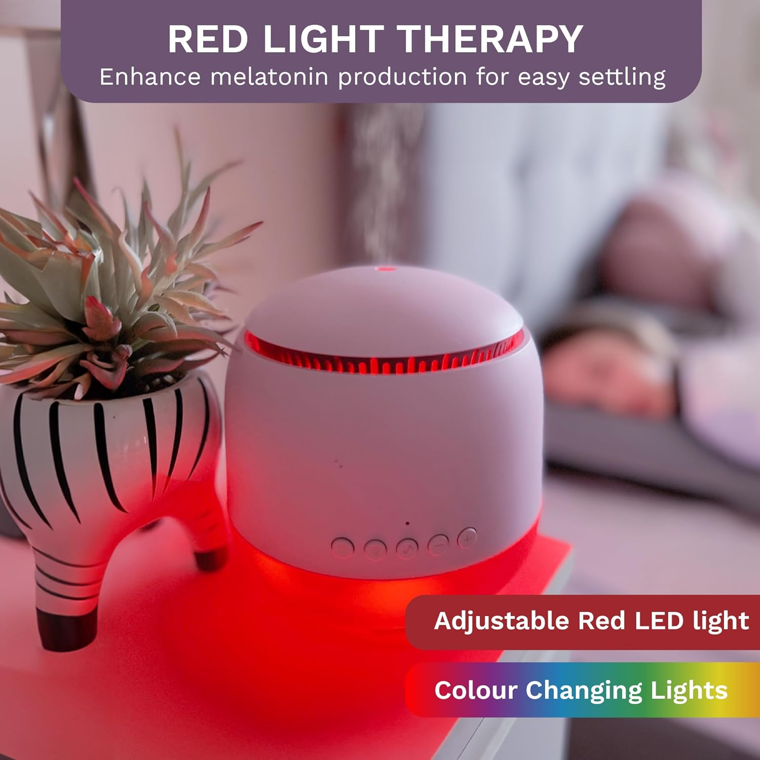 Aroma-Snooze Essential Oil Diffuser Vaporizer - Cool Mist Air Humidifier & White Noise Machine | 7-In-1 Aromatherapy Baby Sleep Aid, Purified Mist with 5 Soothing Sounds, LED Colours - Blue image number 2