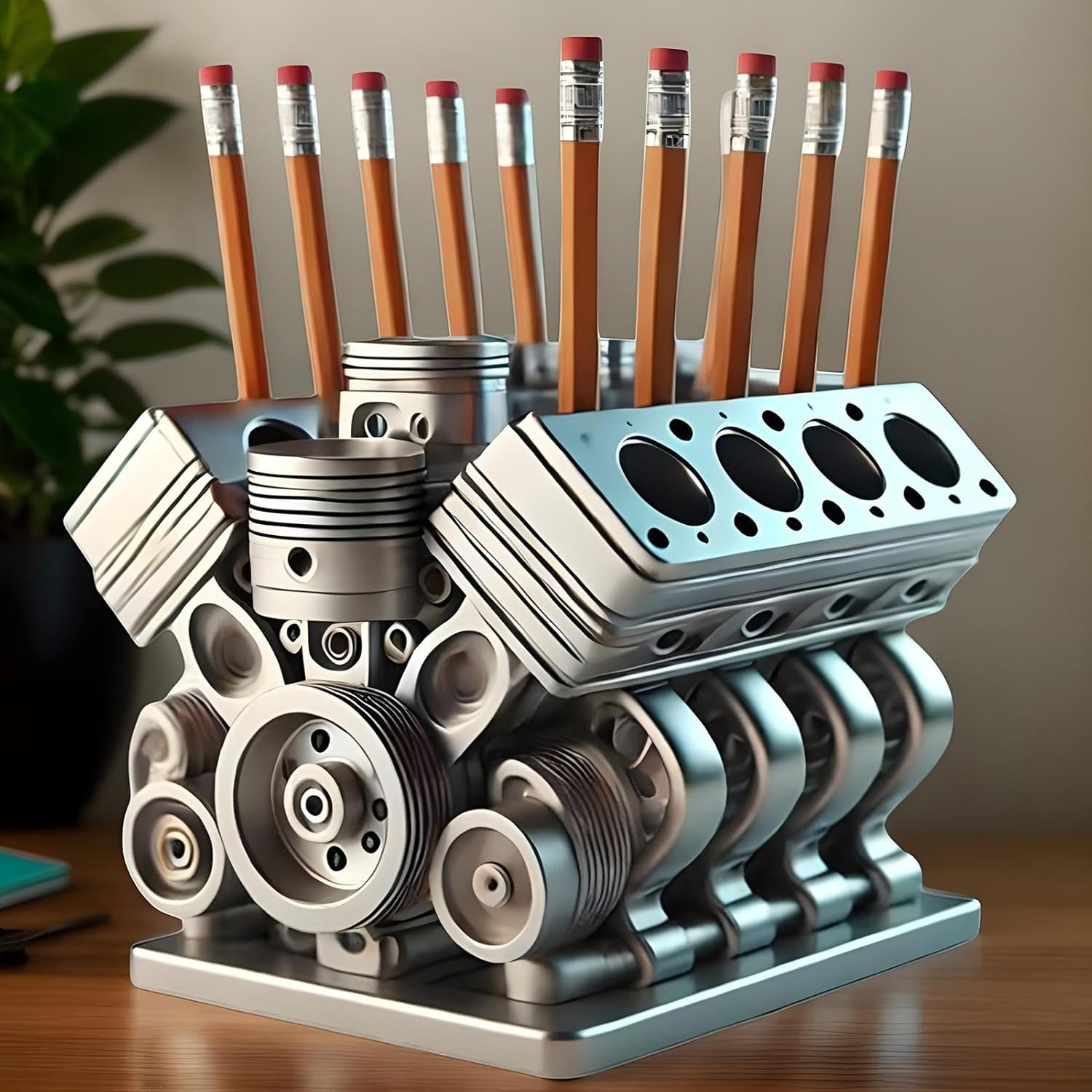 Pen Holder with V8 Engine, Engine Block Pencil Organizer, 3.94X3.94X3.15 Inches, Unique Desktop Storage for Stationery, Workplace Supplies, and Living Room or Bedroom Decor image number 3