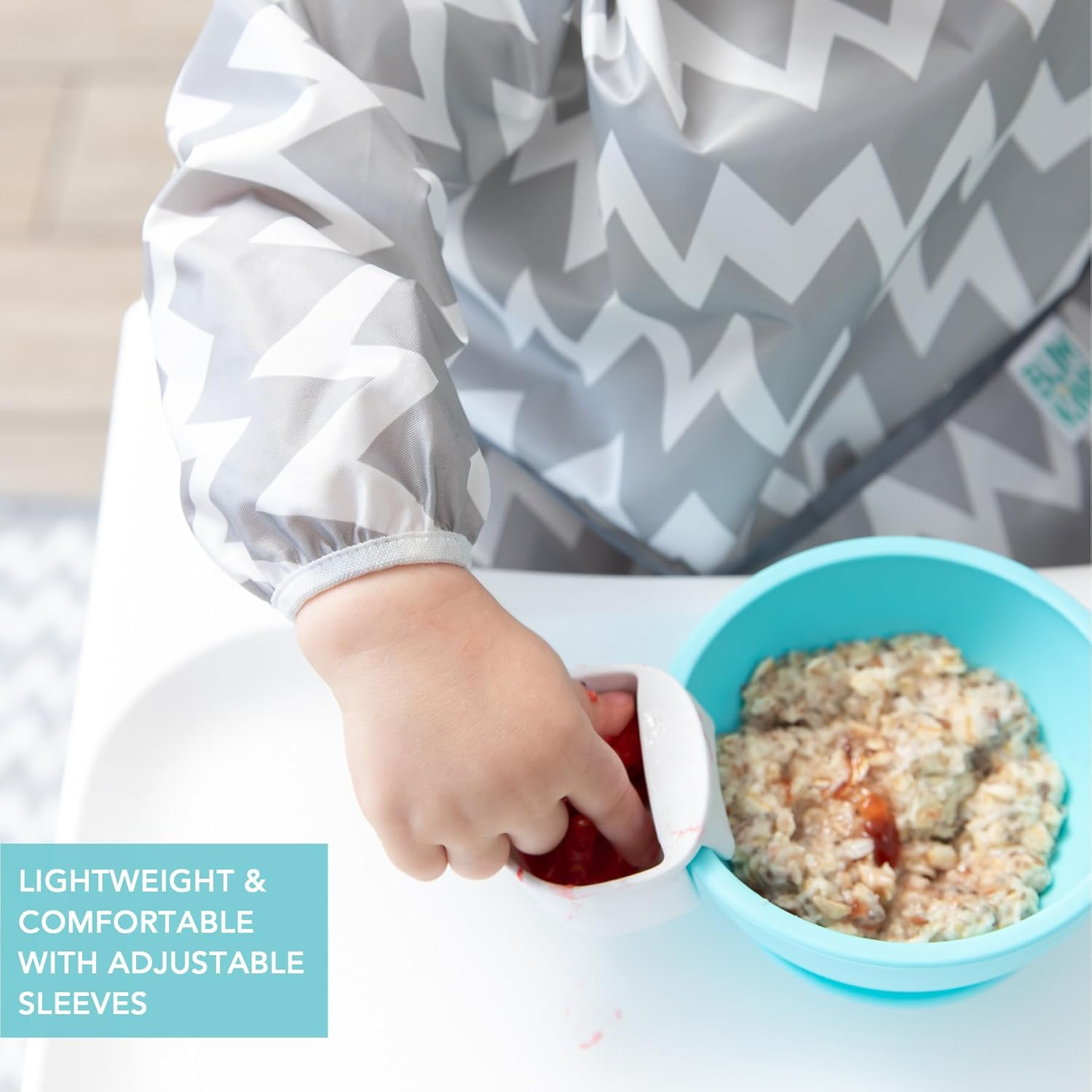 Bumkins Waterproof Sleeved Bib, Gray Chevron (6-24 Months) - Arrow image number 5