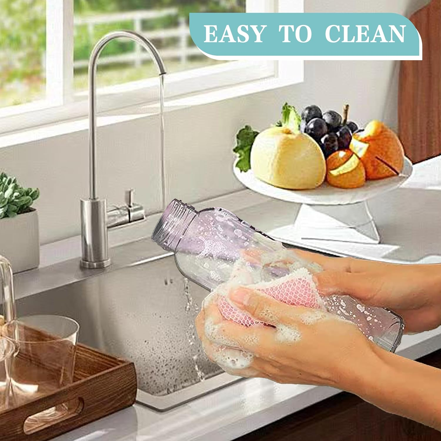 Glass Water Bottles with Stainless Steel Leak Proof Lids,18 Oz Glass Juice Bottles Set of 6,BPA Free,Reusable Drinking Bottle,Beverage Storage Container for Refrigerator,With Cleaning Brush image number 3