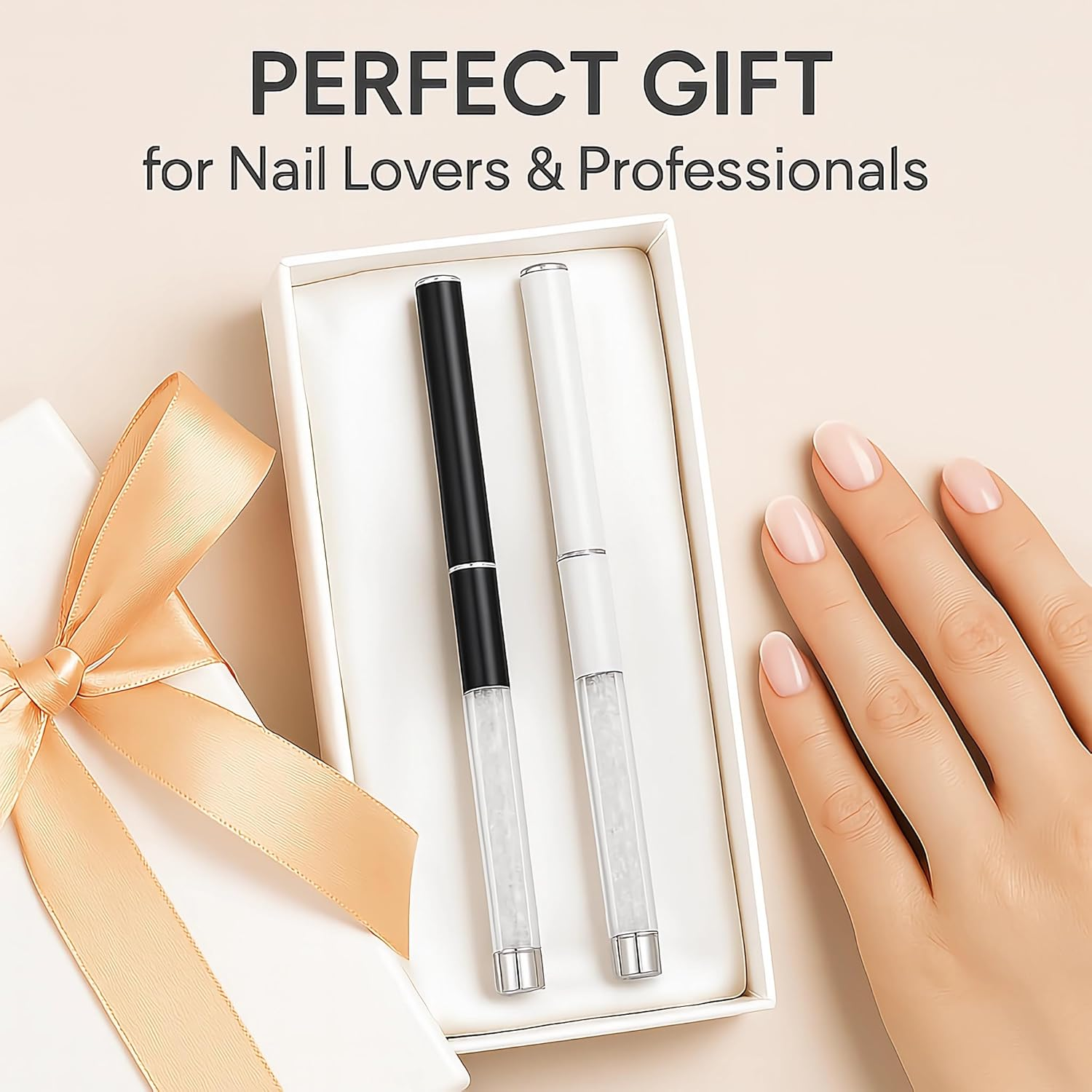 2Pcs Oval & Flat Nail Gel Brush Set &ndash; Acrylic Nail Art Brushes with Rhinestone Handle &ndash; UV Builder Gel Brush for Acrylic Nails, DIY & Salon Use image number 4