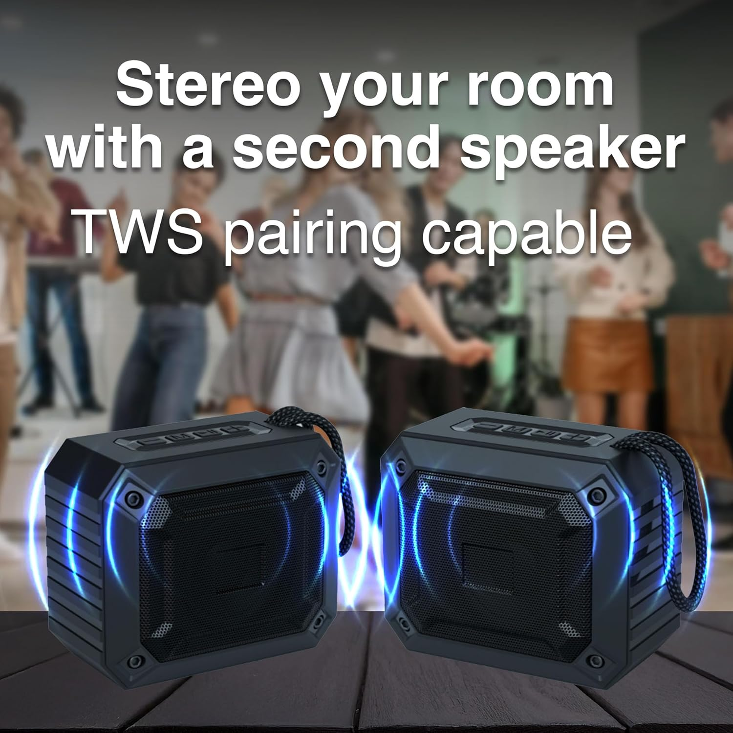 Laser Black Portable Bluetooth Speaker with 800Mah Battery, USB C Charging - Supports TWS Pairing, USB and Microsd Inputs - Travel Outdoor Speaker for PC, Smartphones, Laptops, Tablets image number 6