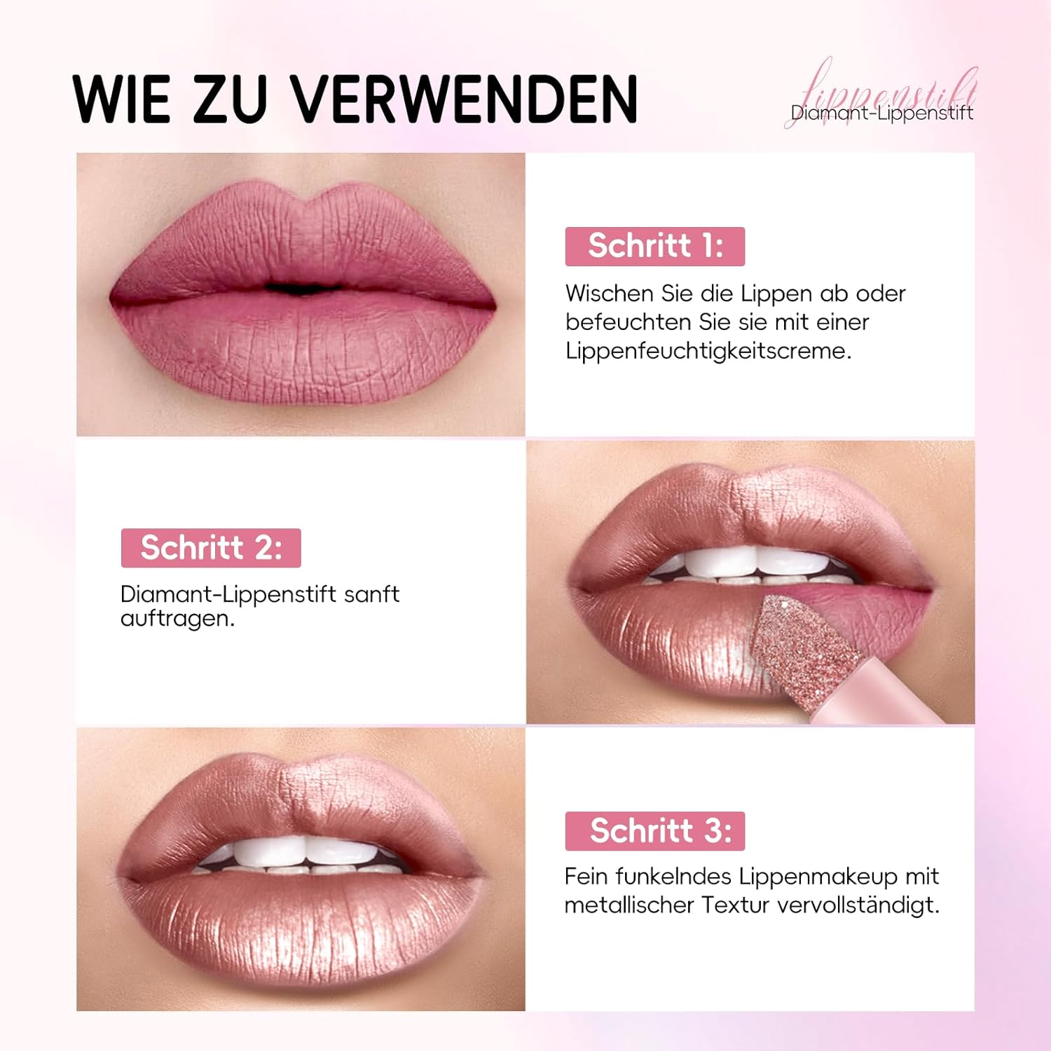 Noerrors Metallic Nude Glitter Lipstick, Intense Shine Lipstick Transfer-Resistant Diamond Creamy Brown Pink Long Lasting Lip Makeup for Women Girls image number 1