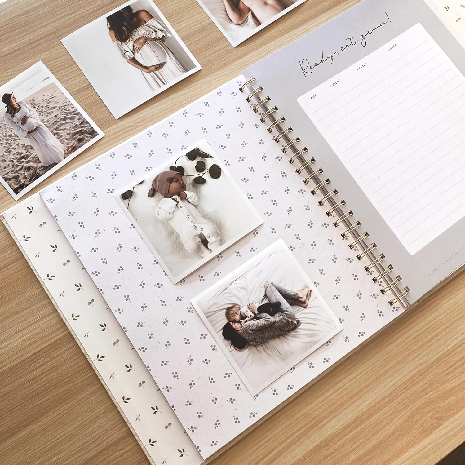 Peachly Unisex Baby Memory Book | Baby Book First Year Baby Book Keepsake for Milestones | Simple Cute Baby Scrapbook | Baby Books for Boy or Girl | Natural Linen - Clementine image number 5