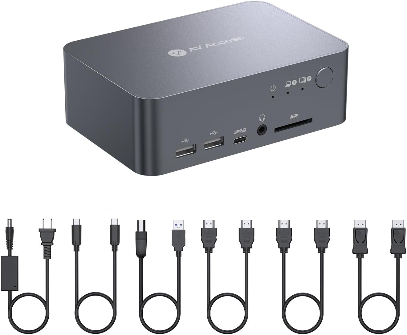 AV Access Docking Station KVM Switch 2 Monitors 2 Laptops, 4K KVM Dual Monitor, 2 USB-C MST Ports, 60W PD for Each PC,1G Ethernet, EDID Emulation, 2K@144Hz, 1080P@240Hz, Ideal for Home Office & Gaming