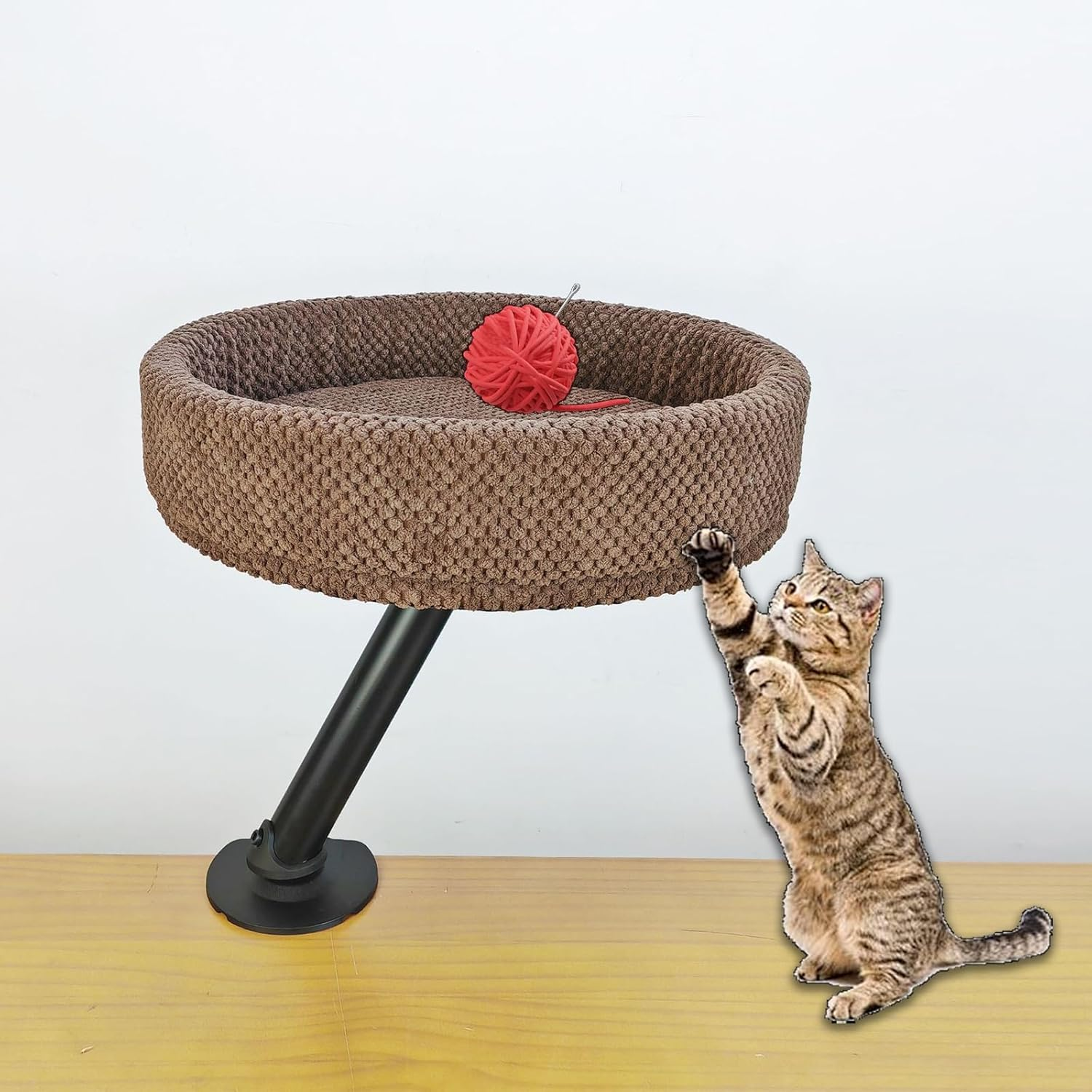 Cat Desk Bed - 360&deg; Rotating & Adjustable, Cat Hammock for Home Office，Comfortable Soft Pet Nest Bed, Modern Unique Kitten Furniture Attachment，Bracket Pet Furniture Light Gray White Stand image number 5