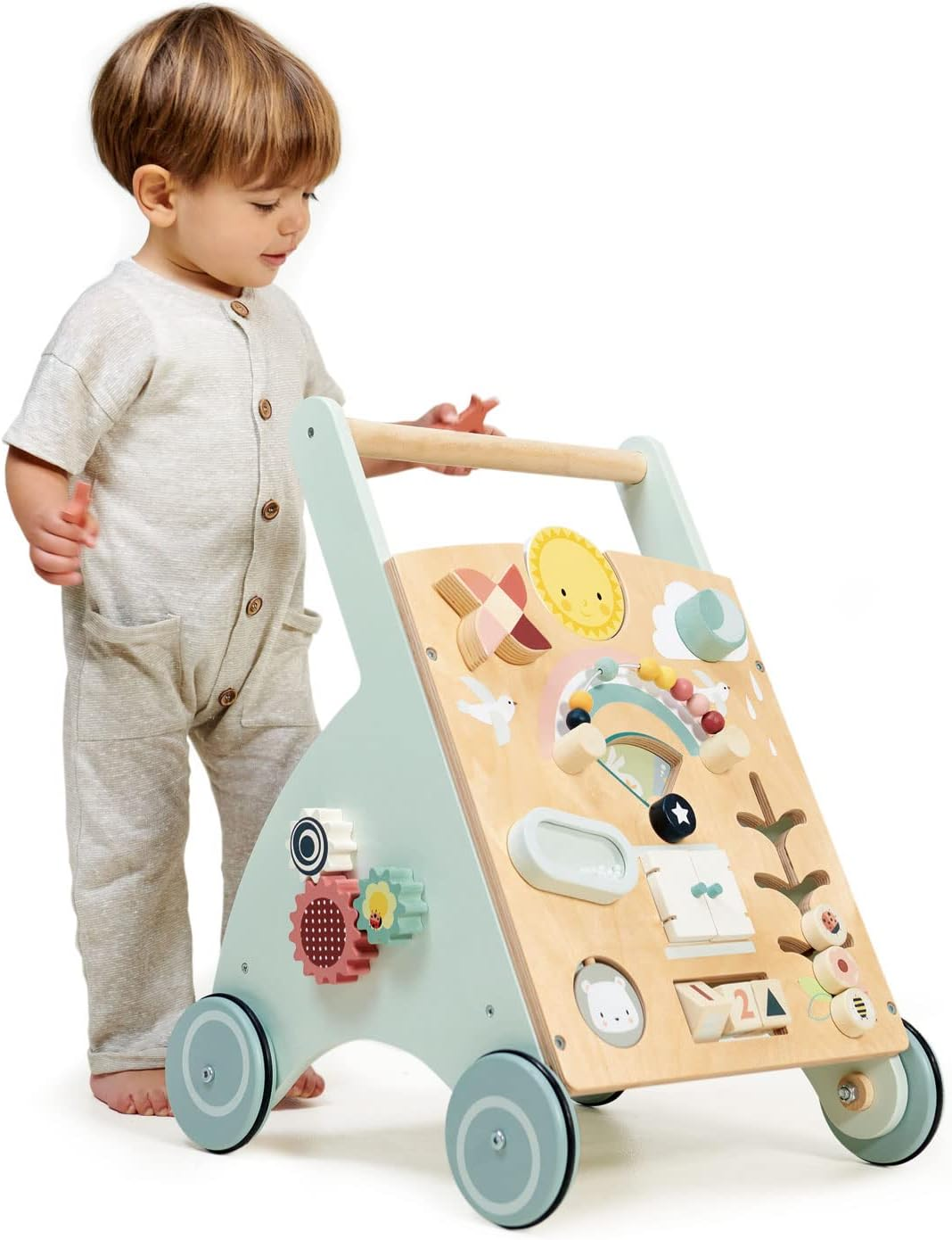 Tender Leaf Toys Sunshine Baby Activity Walker - Toddler Weather Play Board and Shape Sorter on Wheels image number 3