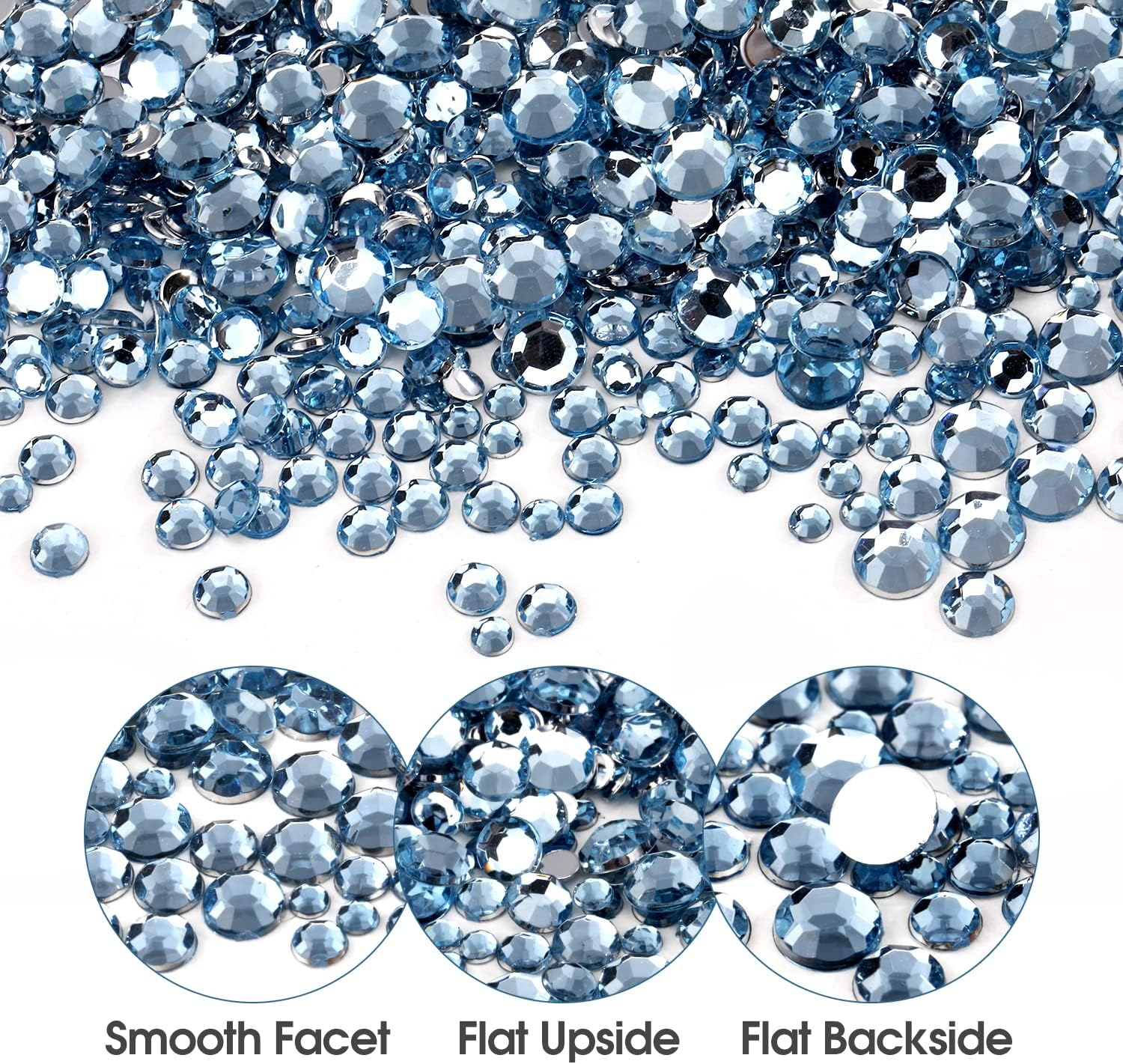 5320Pcs Nail Art Rhinestones Kit 6 Sizes (1.5-6 Mm) with Storage Organizer Box/Wax Pencil/Tweezers for Nail Art Craft (Light Blue) image number 4