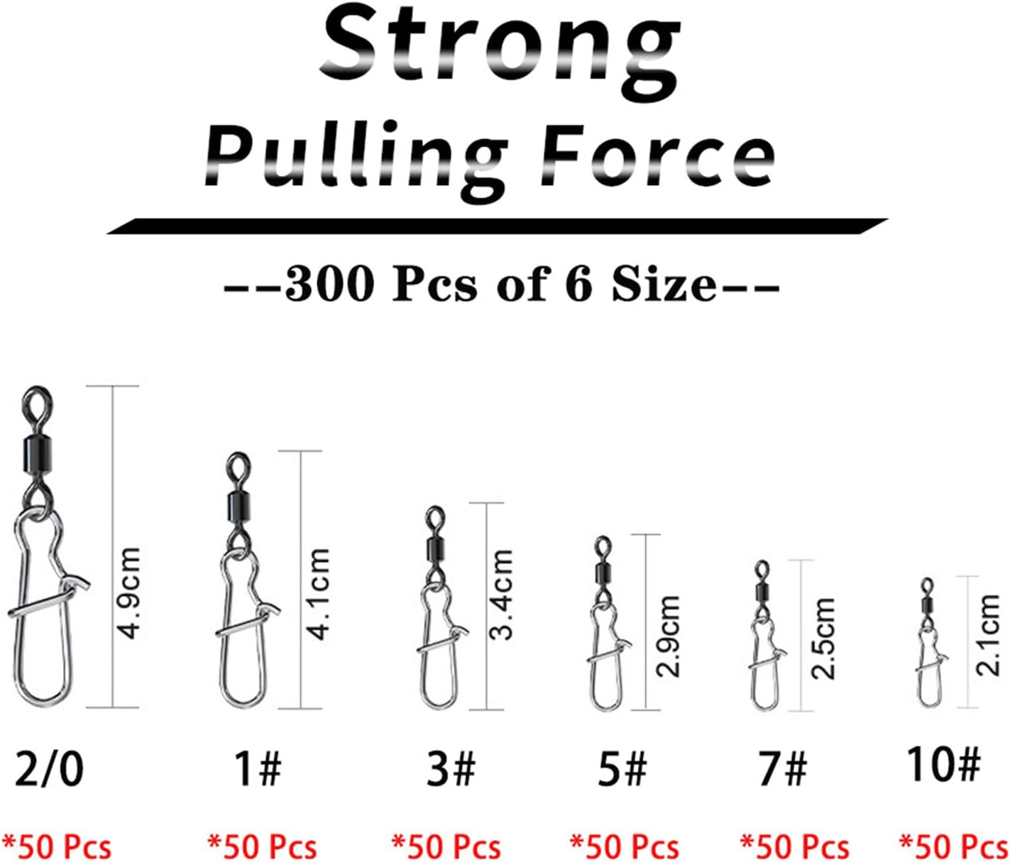 EWEIS 300 Pcs Fishing Rolling Ball Bearing Barrel Swivel with Safety Snap Connector, 6 Sizes Stainless Steel Swivel Fishing for Saltwater Freshwater Fishing(2/0,1#,3#,5#,7#,10#) image number 2