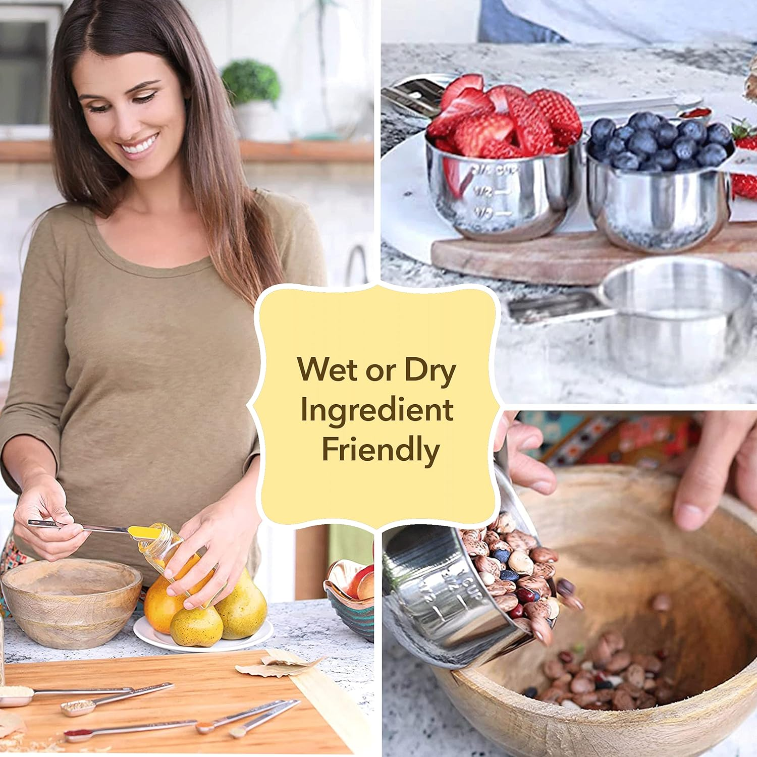 Simply Gourmet 12 Piece Stainless Steel Measuring Cups and Spoons Set. Includes 6 Dry Measuring Cups and 6 Measuring Spoons. Silver image number 6