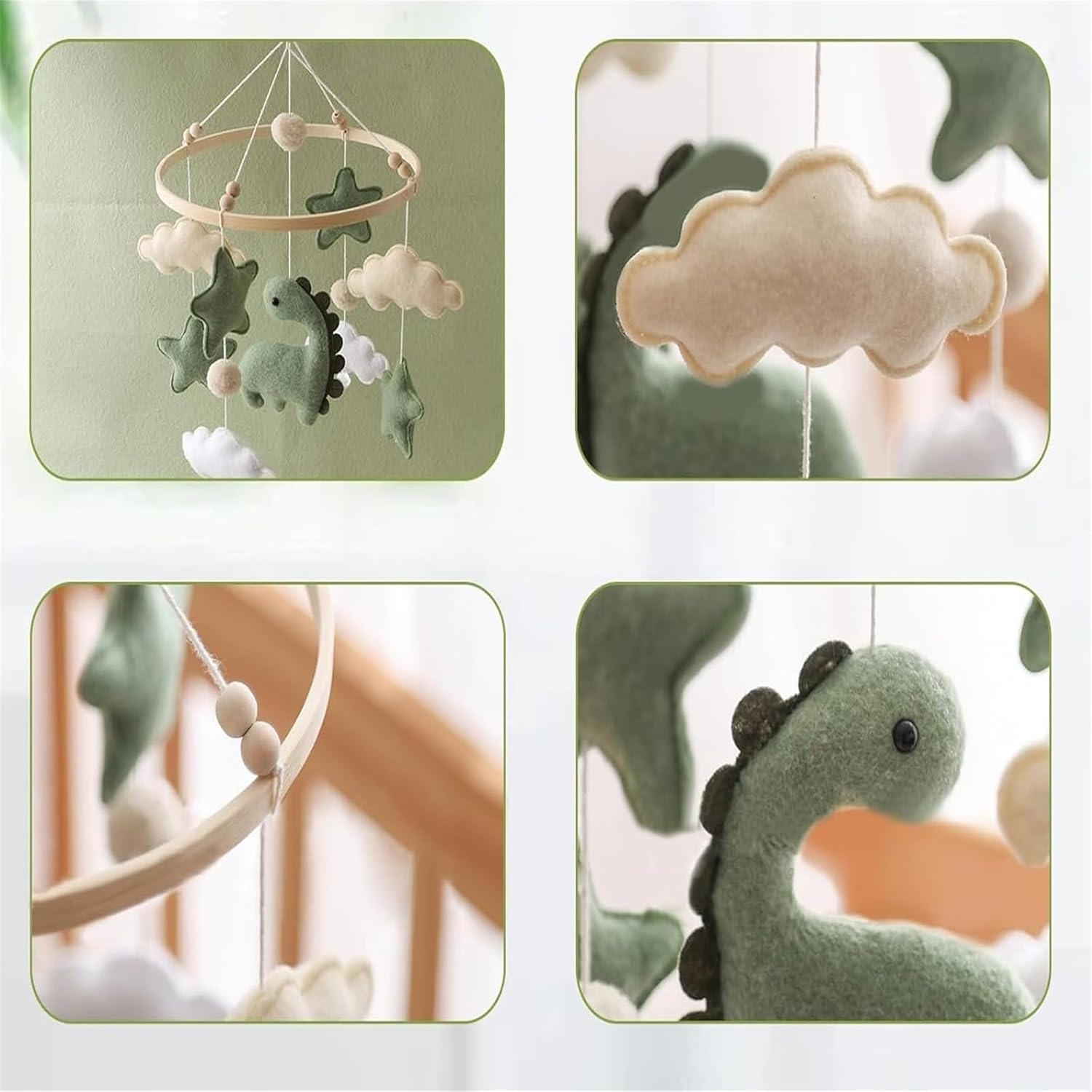 Baby Wind Chimes, Mobile Baby Wind Chimes, Dinosaur with Clouds, Wooden Hanging Baby Wind Chime, Nursery Decoration, Gift for Baby Girls or Boys