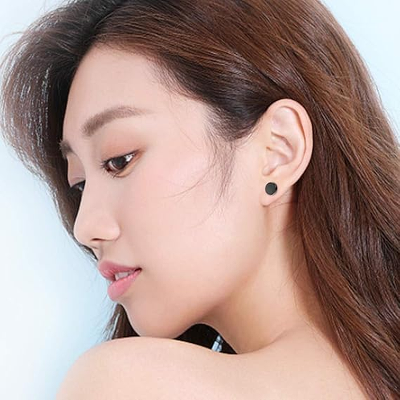 8 Pairs Non-Piercing Earrings Stainless Steel Magnetic Stud Earrings Cross Dangle Hoop Earrings Clip on Earring Set CZ Inlaid for Men Women Fake Gauges Earrings Black Silver image number 5