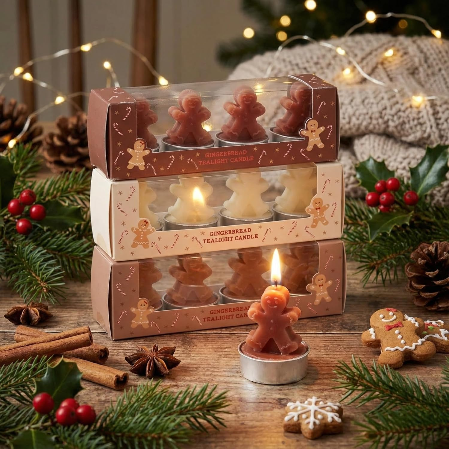 MIJOMA Tea Lights Set Gingerbread &ndash; Set of 12 in Gift Set &ndash; Decorative Candles in Gingerbread Man Shape &ndash; Christmas Decoration, Advent, Table Decoration, Gift Idea
