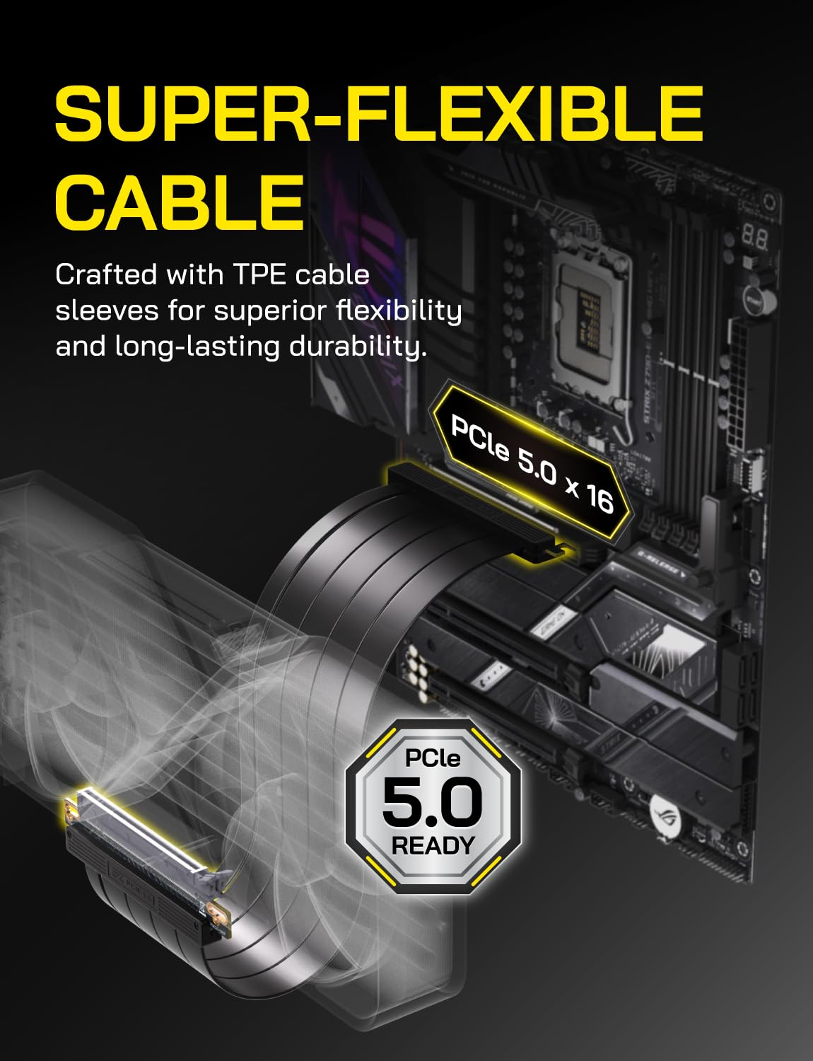 EZDIY-FAB Pcie 5.0 X16 Riser Cable,128Gb/S Bandwidth, for RTX 50/40 & RX 9000/7000 Gpus, Pcie Extension Card, Backward Compatible with Pcie 4.0/3.0,Vertical GPU Mount,Straight-30Cm,Black image number 4