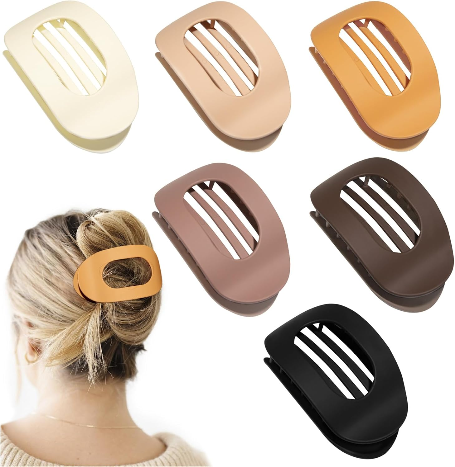 4" Large round Flat Hair Clips for Women - Strong Hold Lay down Claw Clamps Hair Barrettes Alligator Clip for Thick Thin Hair image number 6