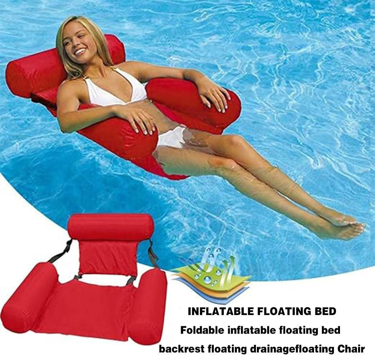 AIMALL Inflatable Water Floating Chair 117X100Cm PVC Mesh Pool Lounger with Backrest, Foldable Reclining Seat for Adults, Blue Colour Lightweight Swim Float for Pool Lake Beach image number 5
