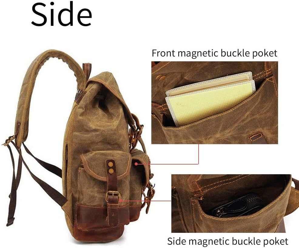 Jahomieo Canvas Backpack, Casual Vintage Leather Rucksack 15.6" Laptop Backpacks for Men Women Traveling Hiking - Khaki image number 2