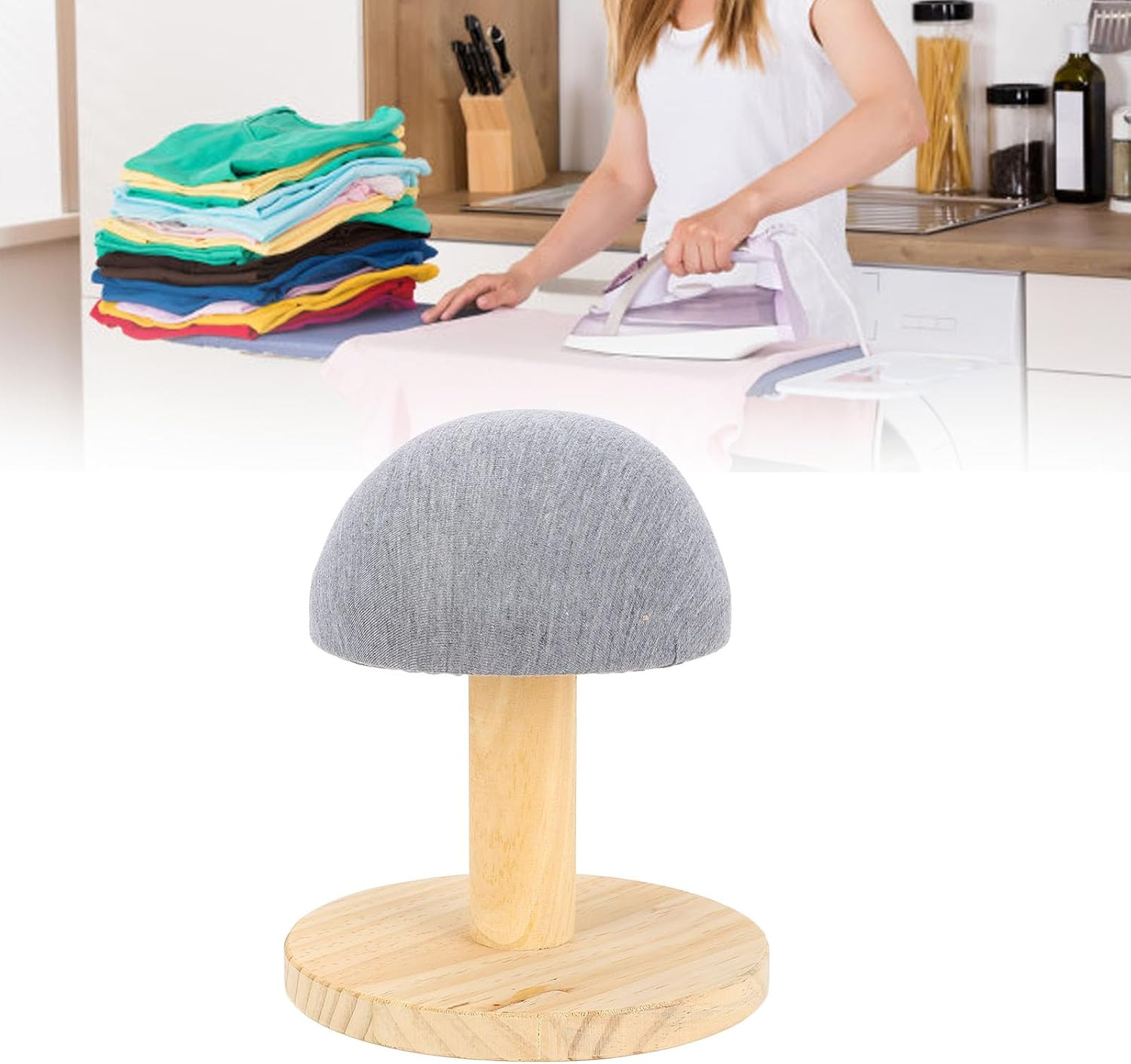 Bra Wooden Ironing Board, Mini Ironing Board Small Ironing Stool for Bras, Shirts, Collars, Cuffs, Mini Iron Padded Sleeve Pillow Board Stool with round Base, round Pressing Board image number 4