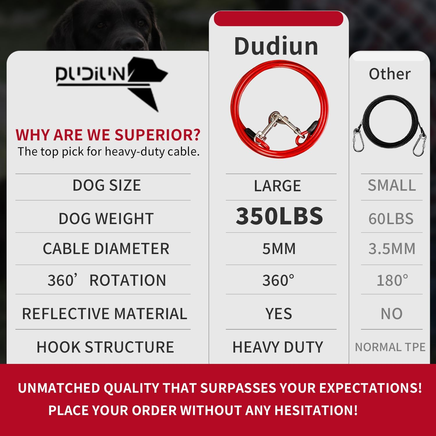 10Ft Tie Out Cable for Dogs up to 350LBS - No Tangle Rust Proof Training Cable for Yard and Camping image number 2