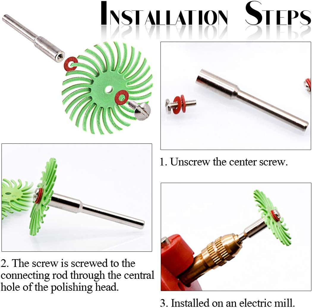 Swpeet 66Pcs 2.5Cm 6 Mixed Grit 80/120/220/400/600/1000 Radial Bristle Disc Abrasive Brush Gap Polishing Pad Buffing Wheel Assortment Kit with 0.3Cm Shank for Rotary Tools Cleaning Finishing Deburring image number 1