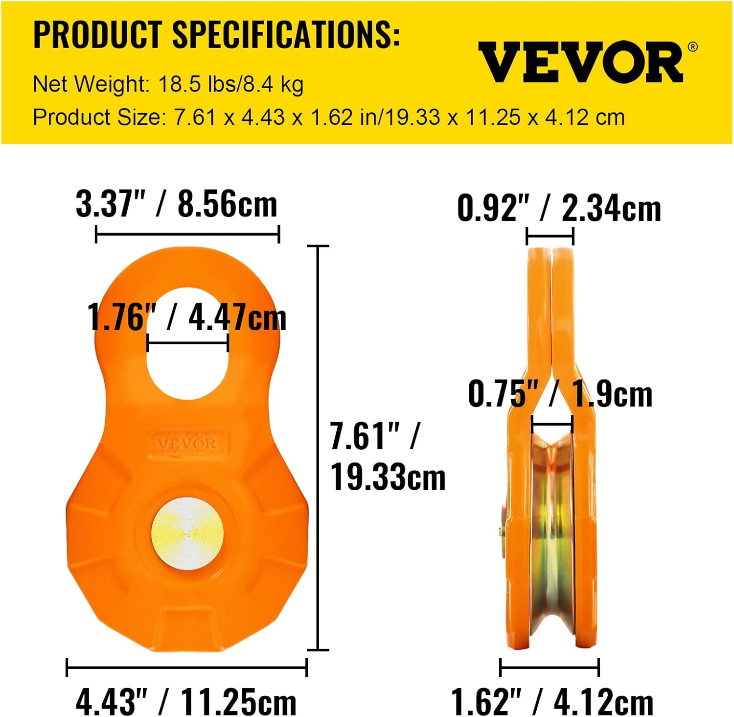 VEVOR Snatch Block, 11T/25,000 LBS Working Load Limit, Heavy Duty Winch Pulley for 0.55"/14 Mm Synthetic Rope or Soft Shackles, Off-Road Recovery Accessories for Tractor, Truck, ATV & UTV, 2 Packs image number 2