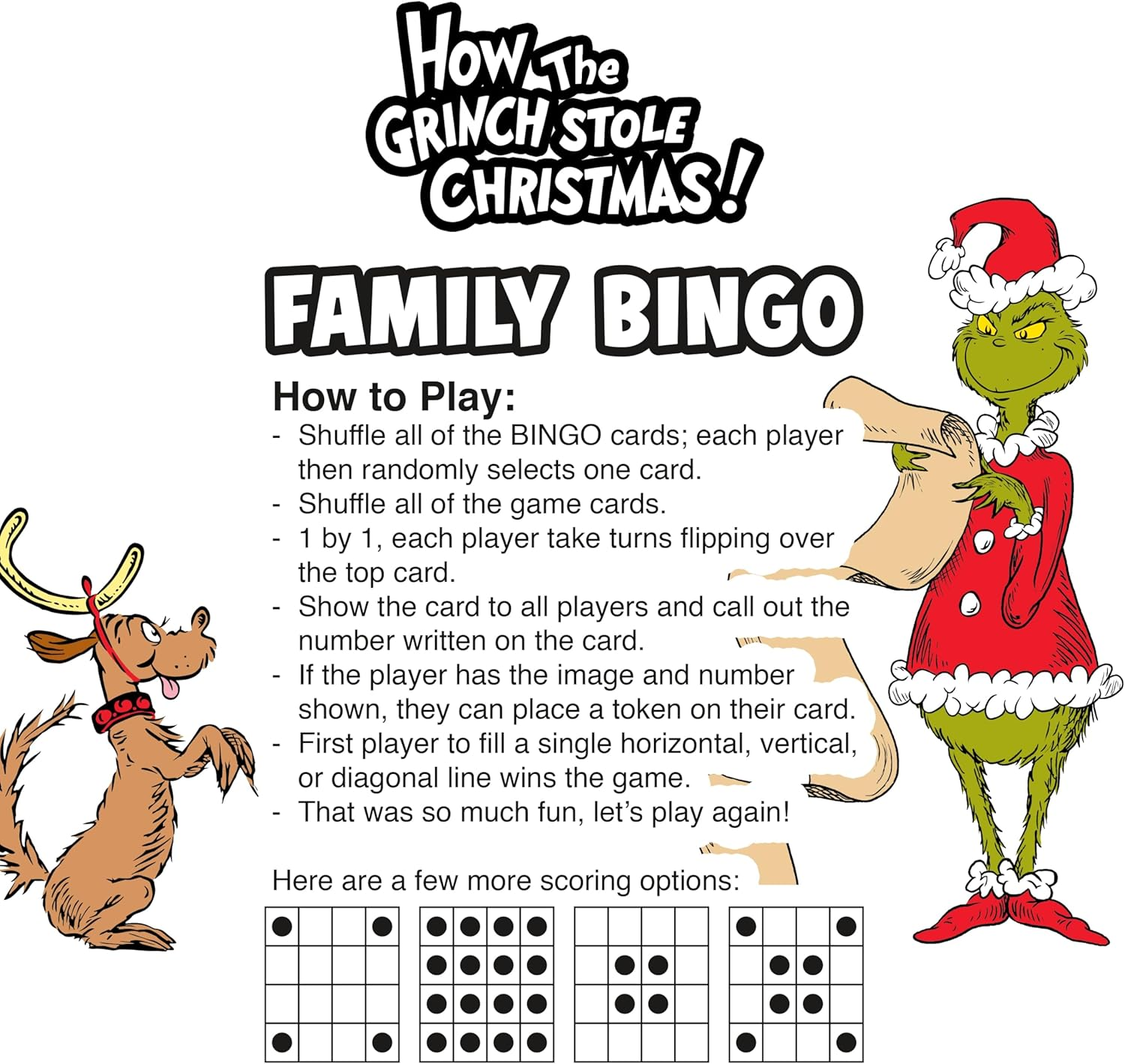 Aquarius the Grinch Family Bingo Card Game, Christmas Themed Fun for Kids and Adults, 18 Bingo Cards, Learning and Developmental Benefits, Ages 8+, 2-4 Players, Family Entertainment Game image number 4