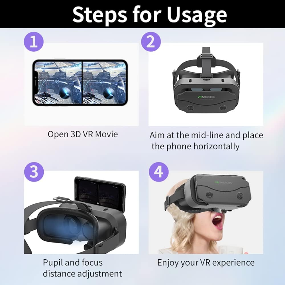 VR Headset Compatible with Iphone & Android Phone within 4.7-7.2Inch Display Screen- Universal Virtual Reality Goggles- Soft & Comfortable New 3D Glasses (G13-Black) image number 2