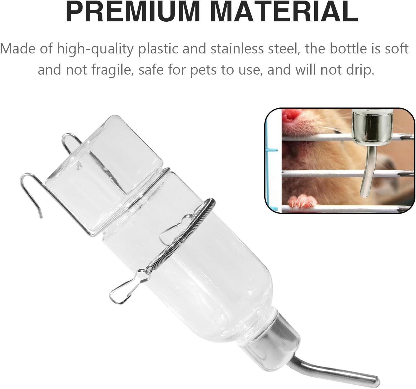 Liyquint Guinea Pig Water Bottle No Drip, 350Ml Plastic Small Animal Cage Water Dispenser for Rabbits, Chinchillas, Ferrets - Leak-Proof Hanging Drinking Bottle for Pet Cages (1) image number 4