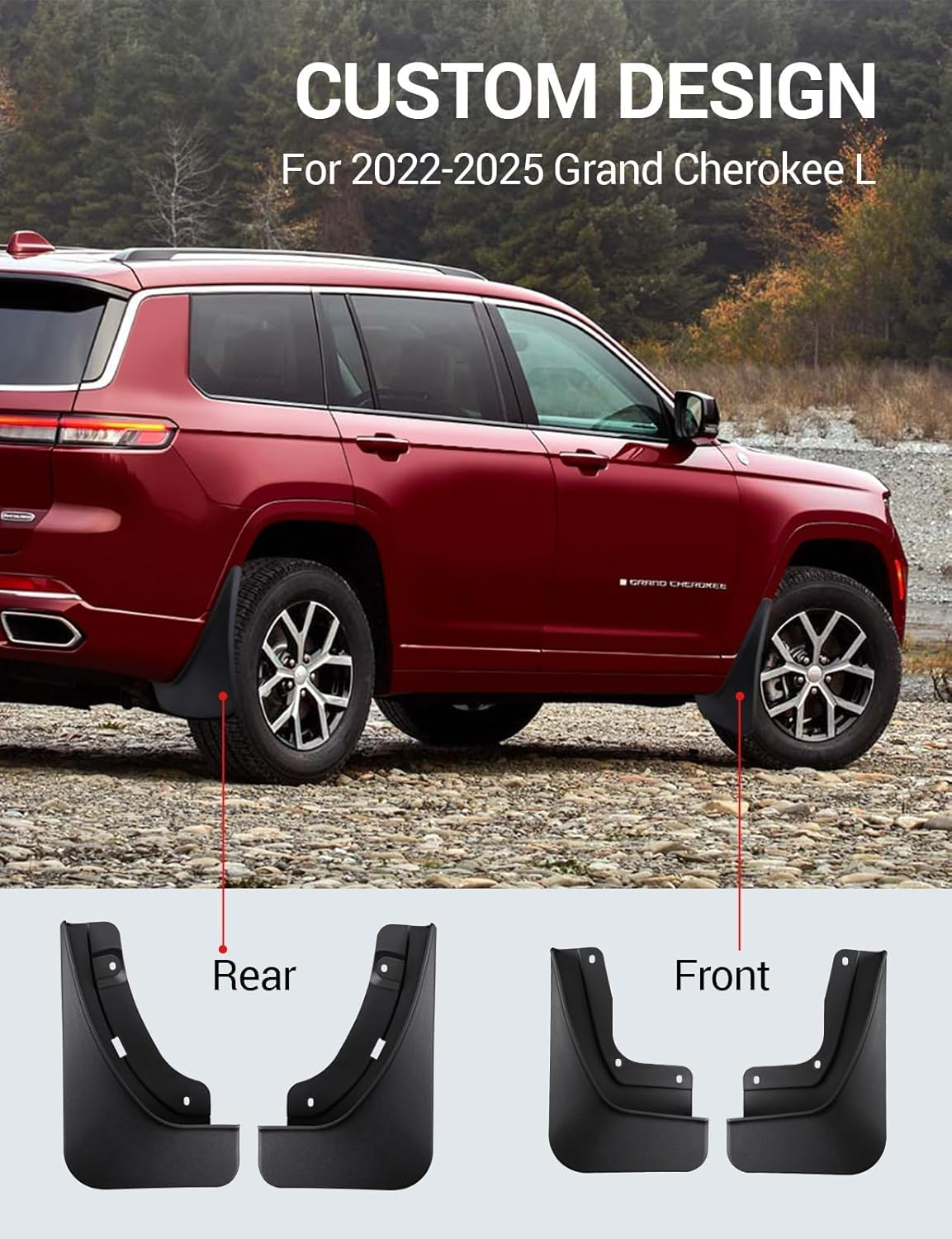 Ecarzo Mud Flaps Compatible with Jeep Grand Cherokee L 2025 2024 2023 2022 2021 3-Row No Drilling Required All Weather Mud Splash Guards Mudflap Front & Rear Jeep Grand Cherokee L Accessories 4Pc Set image number 3