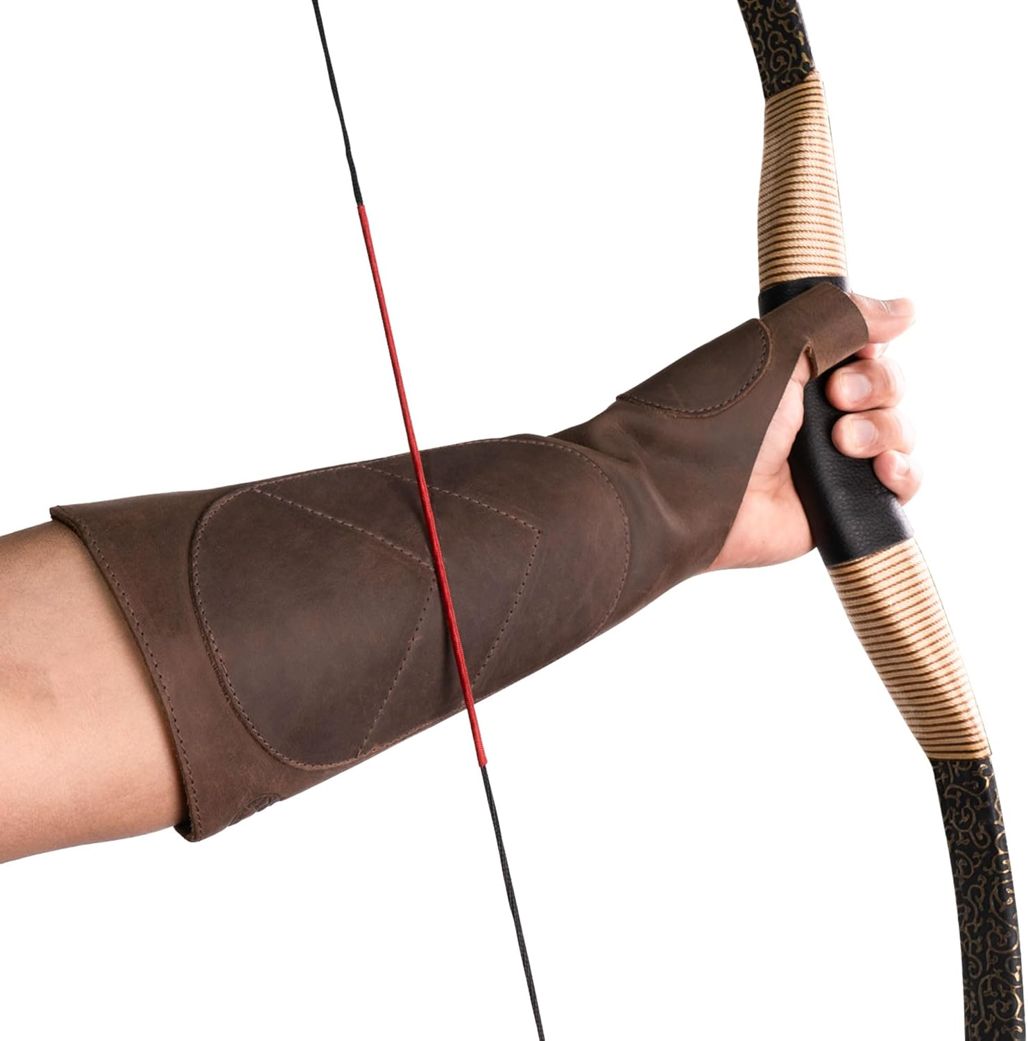 Forearm Guard for Archery Bow, Protective Wrist Arm Bracer, Archeries Shooting Quiver, Handmade from Full Grain Leather, Bourbon Brown image number 3