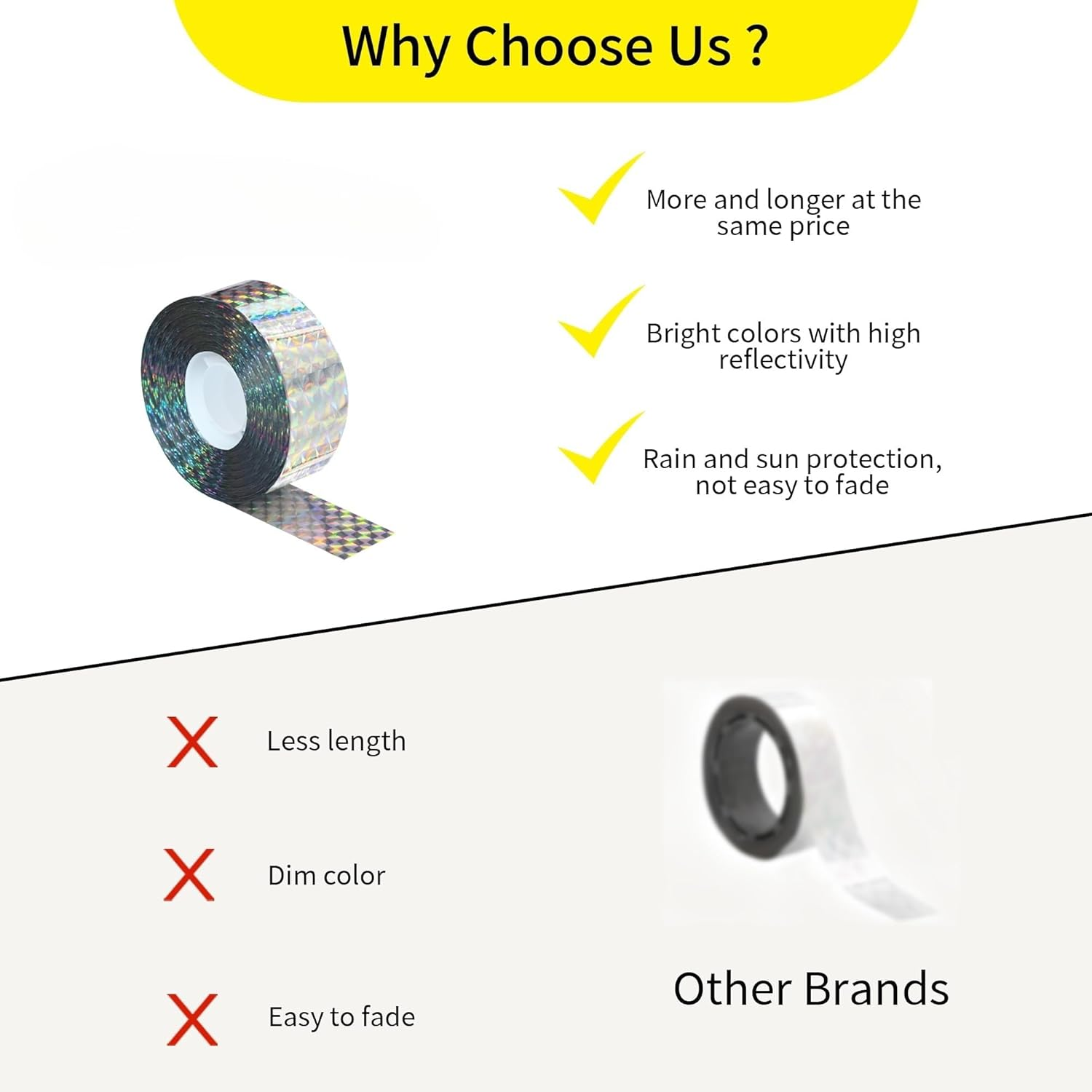 Bird Scare Tapes 500FT*2 Reflective Flash Tape for Birds, Bird Scare Device Double Side Ribbon Scare Birds Away for House, Garden, Yard, Orchard image number 1