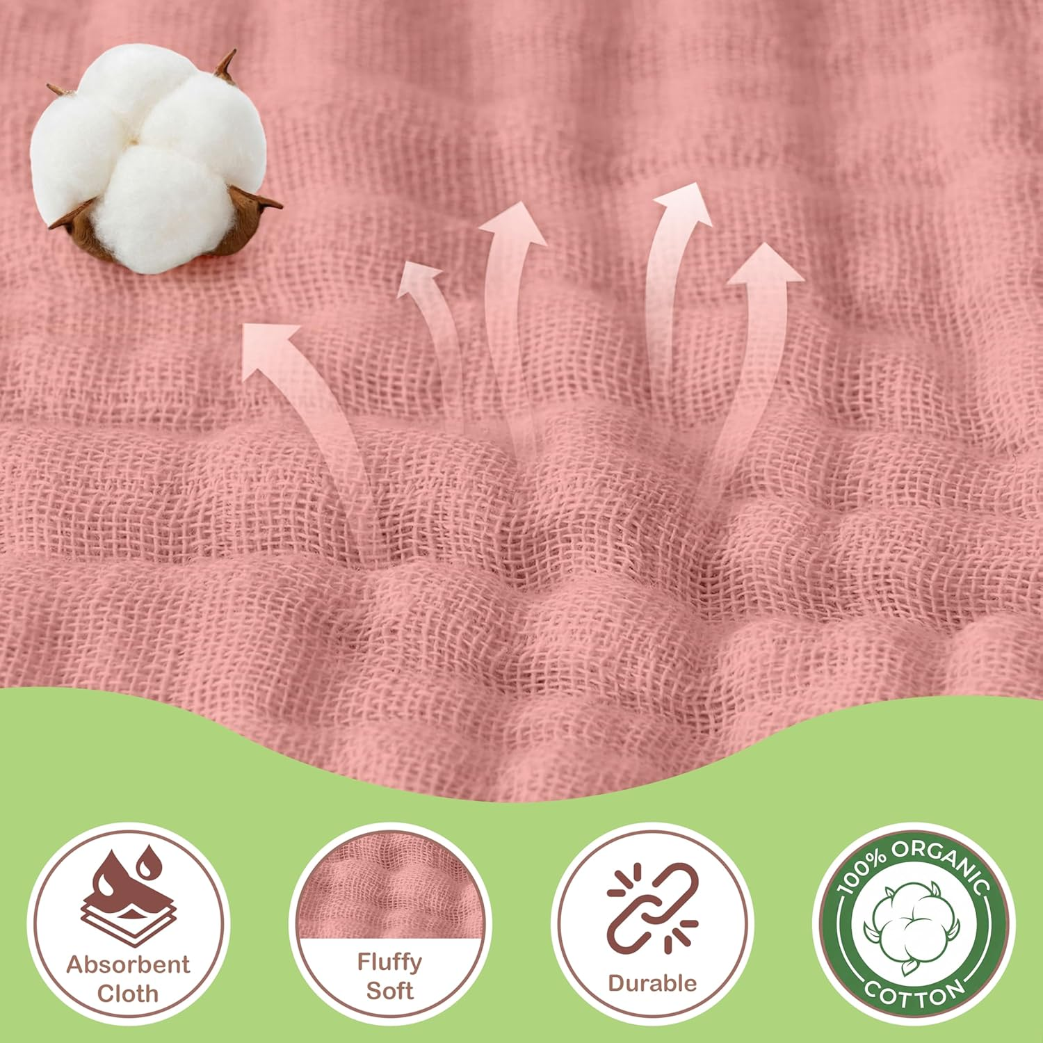 Infancie Organic Cotton Muslin Baby Hooded Towels - 81 X 81 Cm, 2 Pack Newborn Bath Towels for Boys & Girls, Soft & Absorbent Bath Set (Rose/Peach) - Deep Blue/Aquarius image number 5