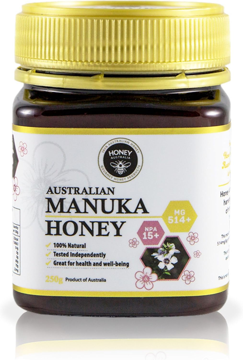 Manuka Honey MGO 514+ | Raw, Organic, Pure Certified Australian Honey for Immunity Support & Vitality | Natural Sweetener & Health Boost | Medical Grade, Nutrient-Rich Honey | 250G image number 1