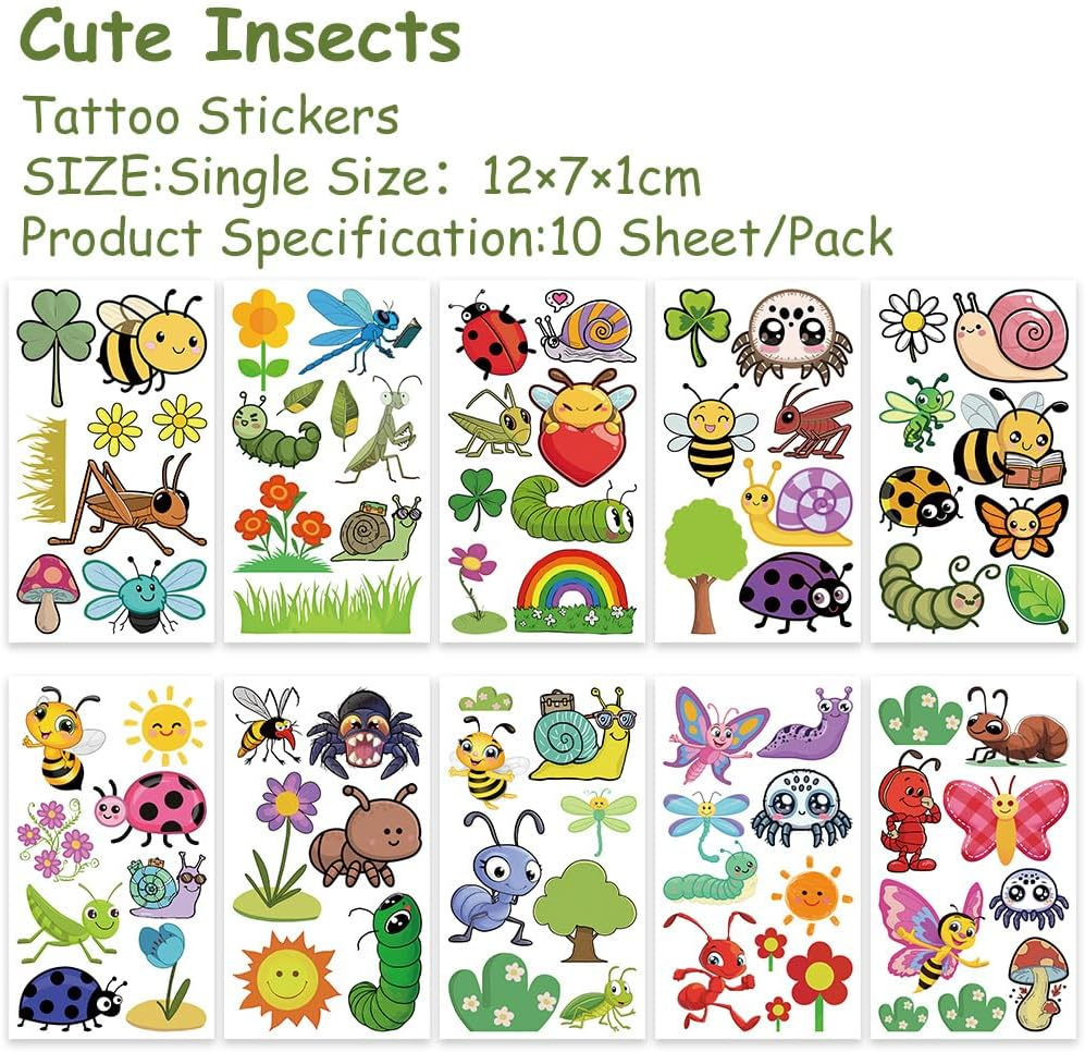 Palumma 10 Sheet Temporary Tattoos 82 Unique Bugs Insects Designs 4.7 X 2.7 Inch Pre Cut Fake Tattoo Paper for Party Favors Themed Birthday Decorations Festive Events Supplies image number 4