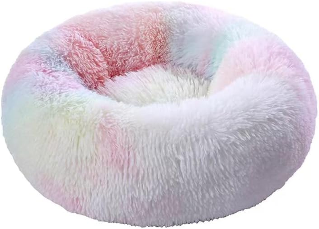 Soft Fuzzy Calming Bed for Dogs & Cats, Comfy Cat Bed, Marshmallow Calming Pet Bed.Faux Fur Pet Bed Self-Warming Donut Cuddler, Comfortable round Plush Dog Beds, Iridescent/1562 image number 3