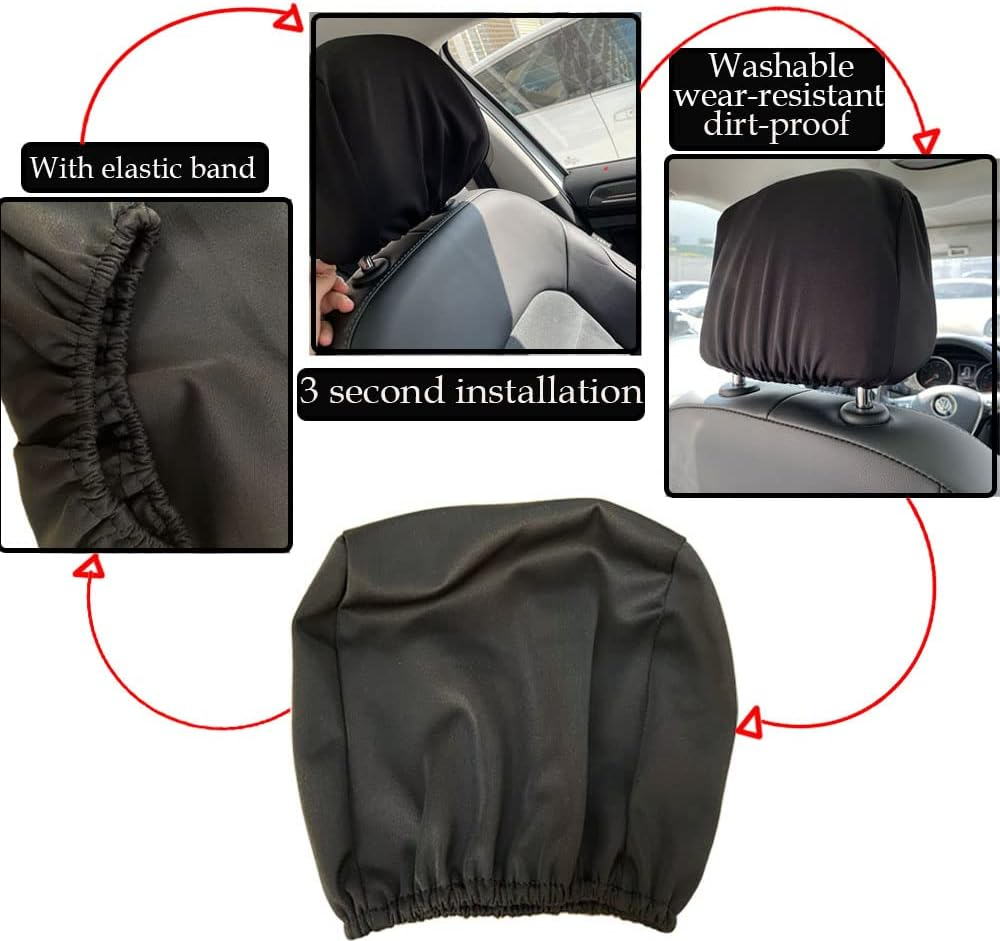 Car Seat Headrest Cover Soft Washable Dirt-Proof Car Head Rest Protector Covering Universal Fit for Most Cars Vans Trucks (Black-4Pcs)