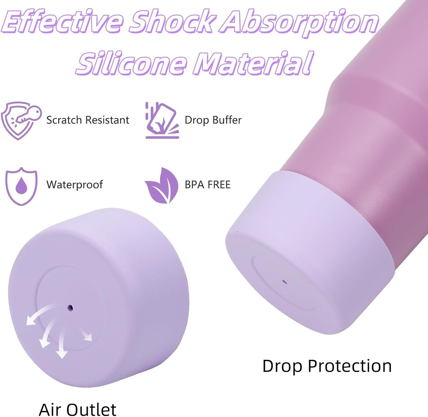 Stanley Cup Accessories Set, Siliocne Stanley Cup Boot, Stanley Charms Silicone Reusable Cup Accessories Includes Siliocne Cup Boot Straw Cover Pompom Ball Daisy Key Chain Heart Hook (Purple) - White image number 7