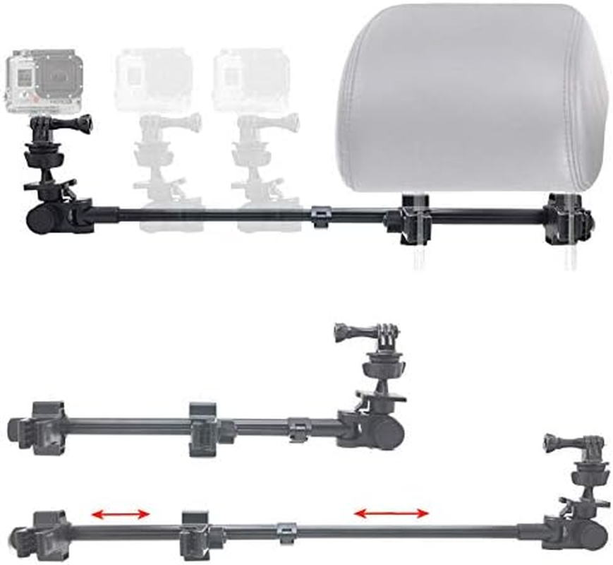 Chargercity Dual Post Telescopic Headrest Mount for All Gopro Hero Session Sony Contour ROAM AKASO Yi 4K Action Cam Camera to Record Drifting Race Track Racing Video (Include Tripod Adapter & Wrench)