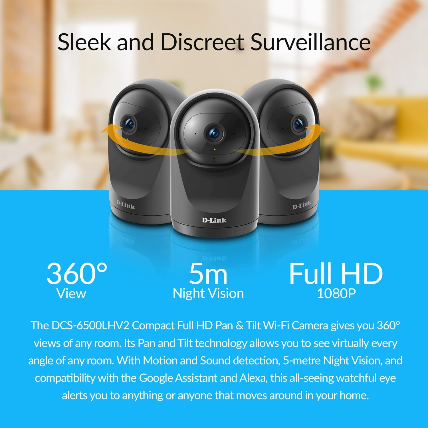 D-Link DCS-6500LHV2 Full HD Pan & Tilt Wi-Fi Camera, Dog/Pet Camera, Motion Tracking, Indoor Camera, Wifi Camera, IR Night Vision, WPA3&trade; Encryption,Sd&Cloud, Supports Google/Alexa to Keep Homes Secure image number 4