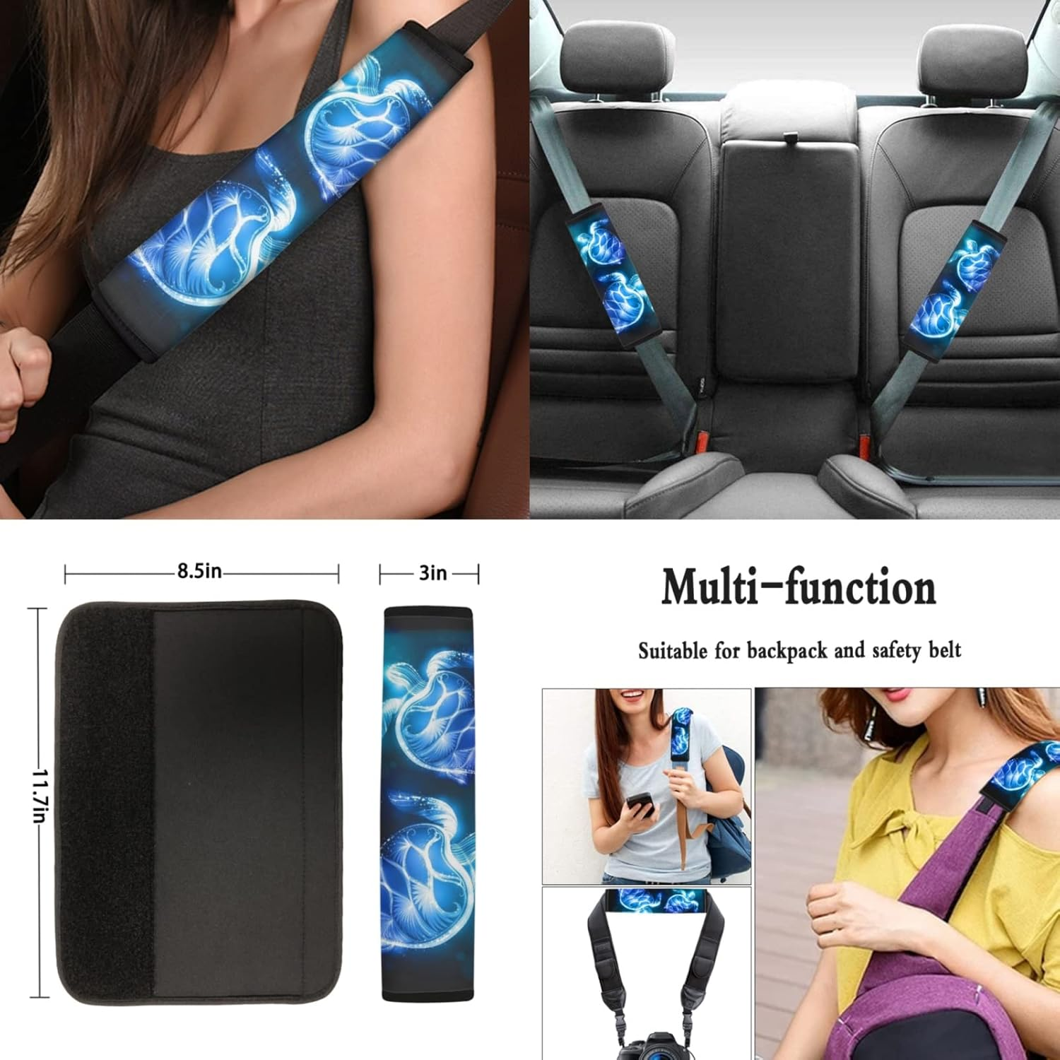 AFPANQZ 11Pack Sea Turtles Car Accessories Set Car Seat Covers Full Set with Steering Wheel Cover/Car Coaster/Handbrake Gear Shift Knob Covers/Seat Belt Shoulder Pads Auto Decoration Women Men