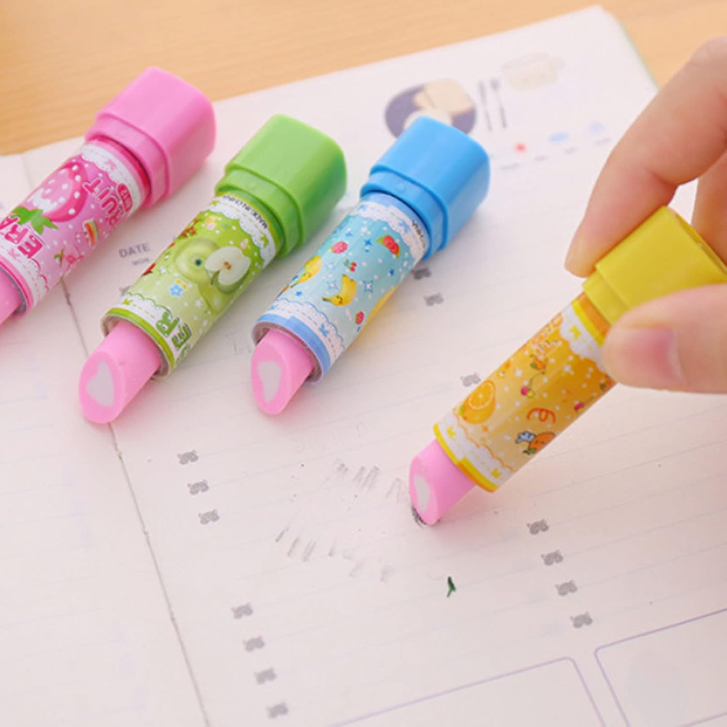12 Pcs Cute Fruit Lipstick Style Pencil Erasers Novelty Lipstick Style Rubbers Retractable Erasers for Party Favors School Student Prizes Gift Filling
