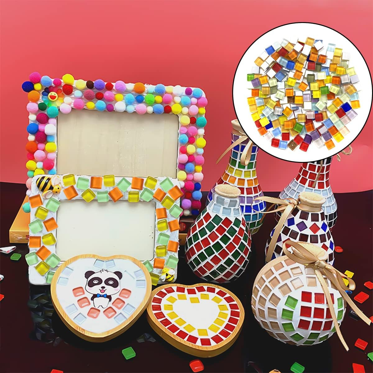 BEZANU Mosaic Pieces, 200PCS Mixed Glass Mosaic Tile for Crafts, Mosaic Sticker Poster, Jewelry Making (0.4In) image number 2