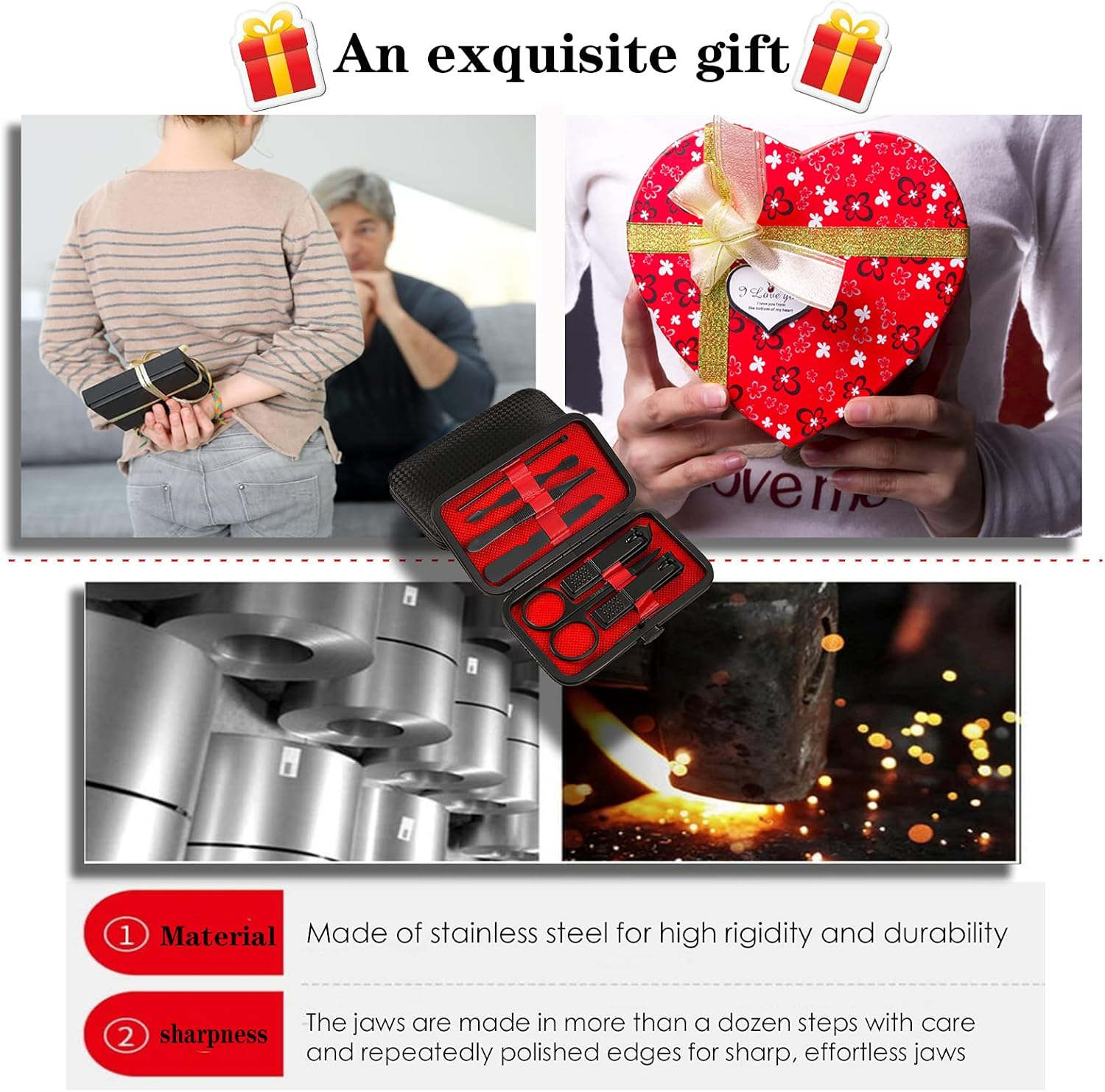 Professional Manicure Stainless Steel Set, 7 Pcs Portable Nail Clippers Set, Pedicure Set, Eyebrow Grooming Kit, Nail Care Tools with Luxurious Leather Case image number 3