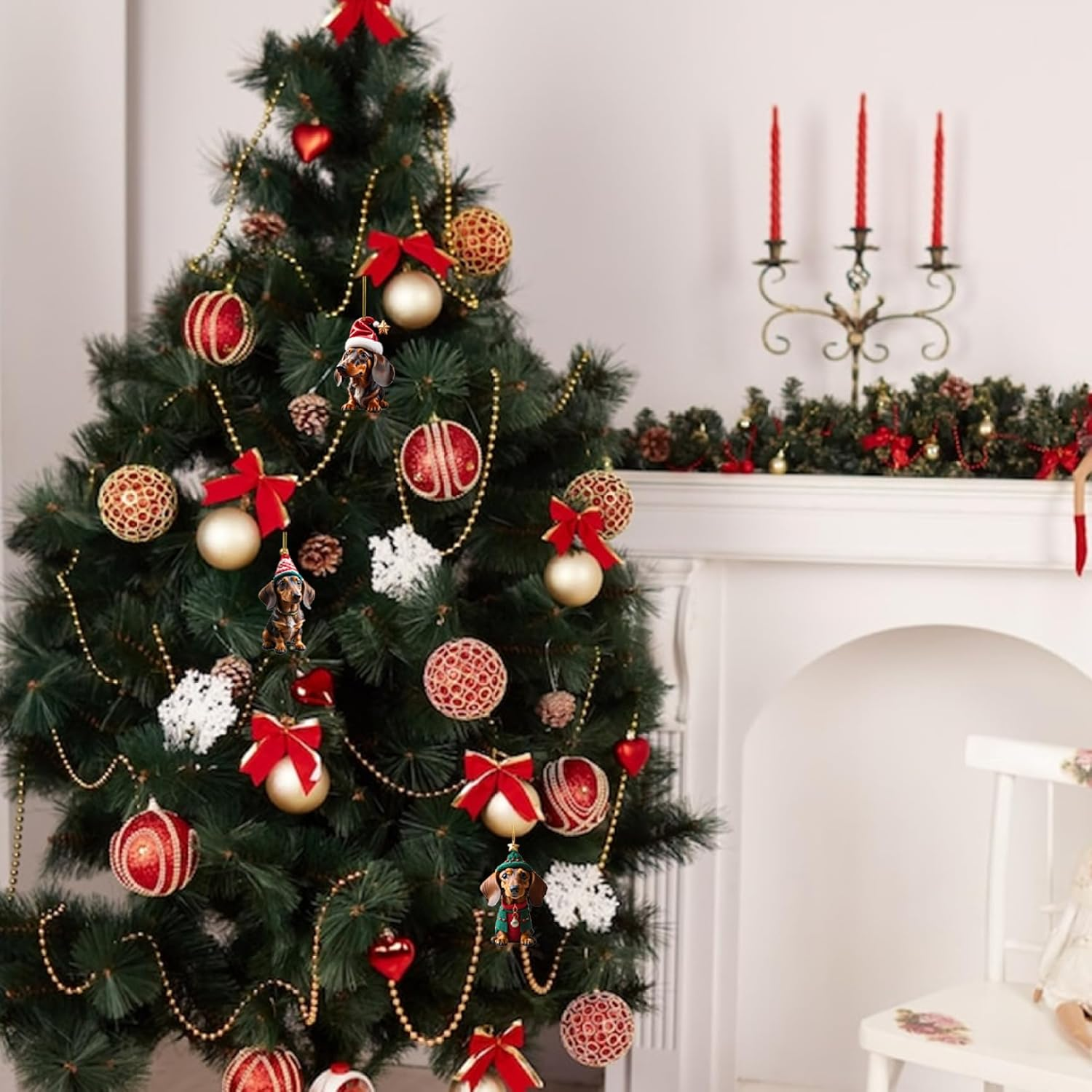 Dachshund Christmas Ornaments 7Pcs Hanging 2D 3.15In Acrylic Cute Vibrant Decor for Christmas Tree Wreath Garland Car Interior Type2